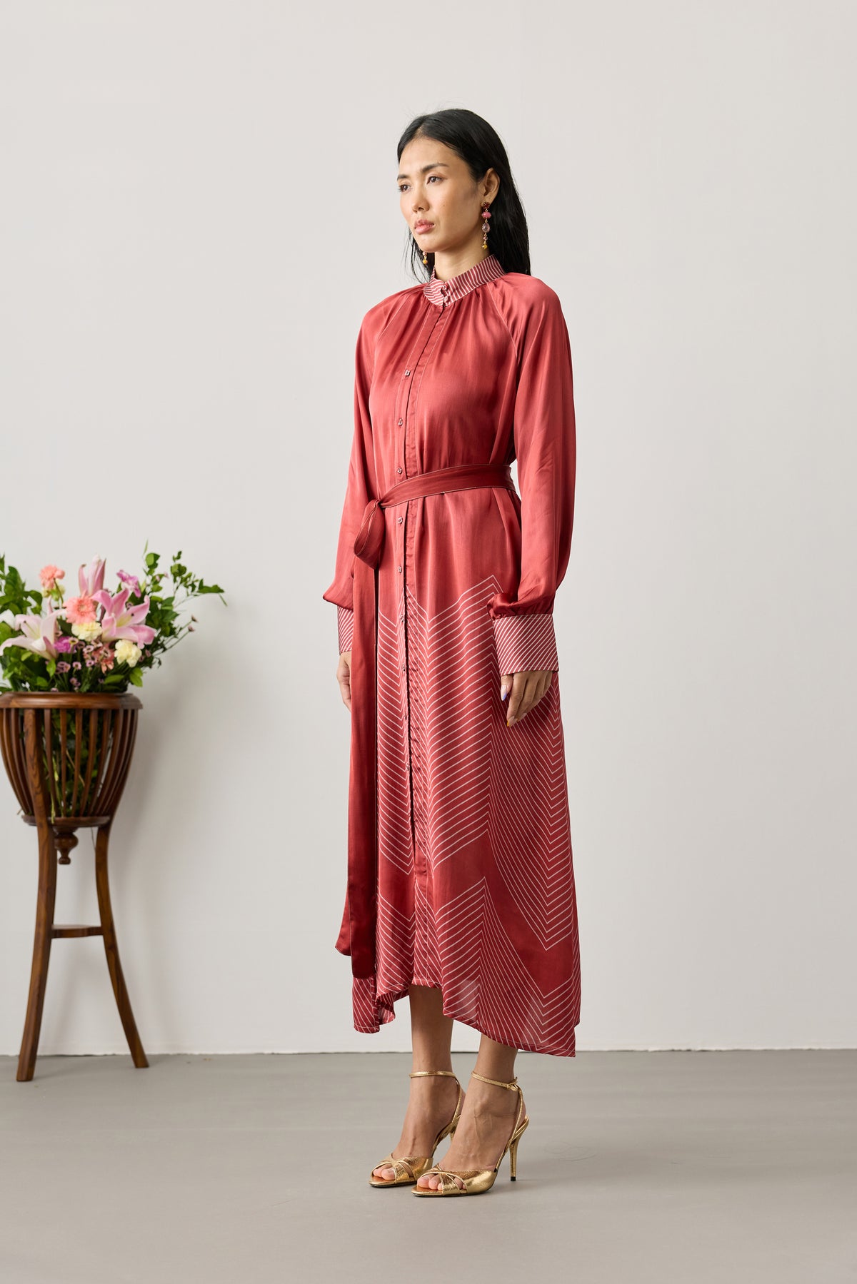 Buttoned Front Maxi Dress – Red