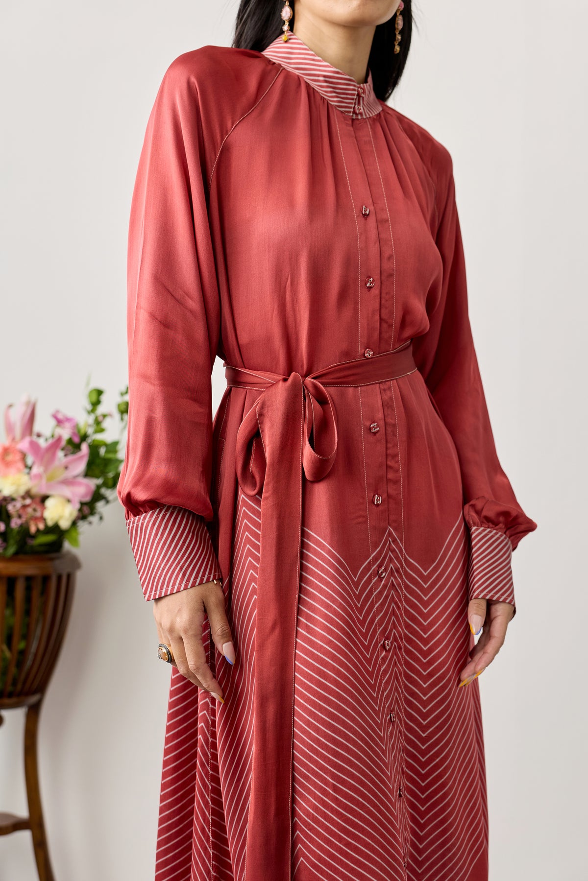 Buttoned Front Maxi Dress – Red