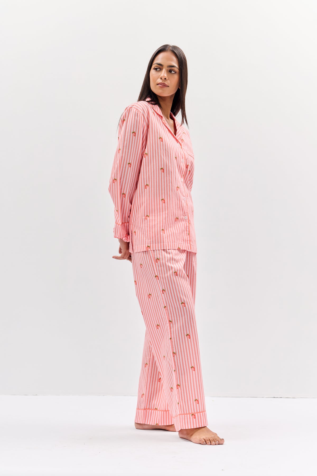Strawberry Print Cotton Night Suit Set-Pink