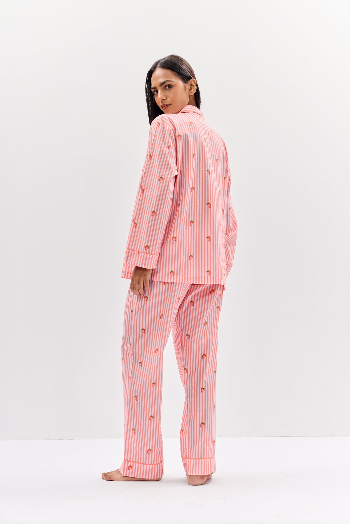 Strawberry Print Cotton Night Suit Set-Pink