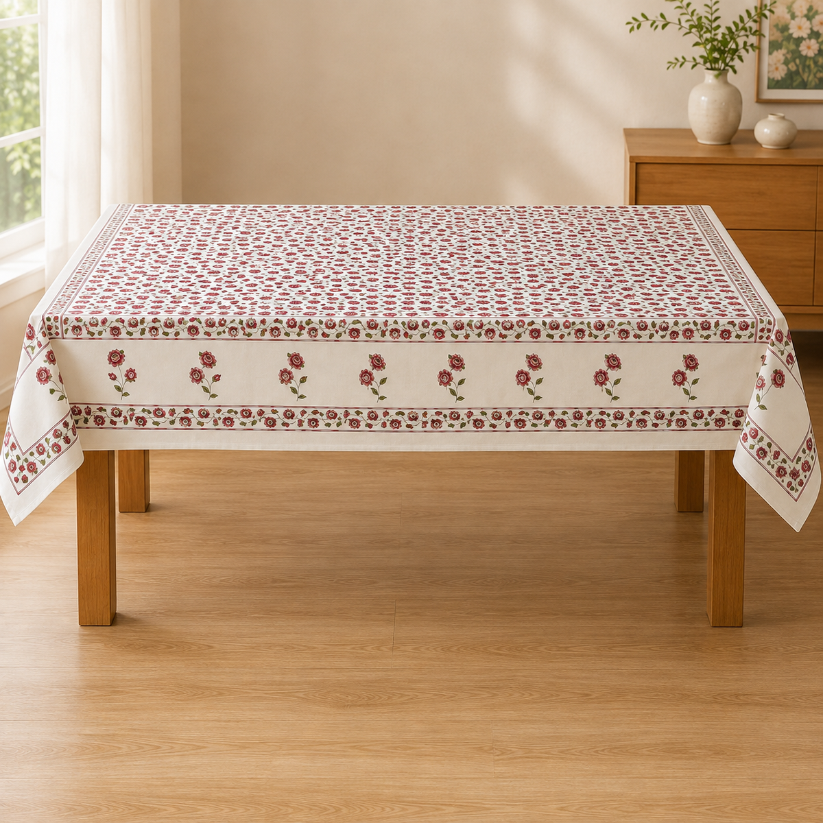 Peonia Red & Beige Cotton Table Cover