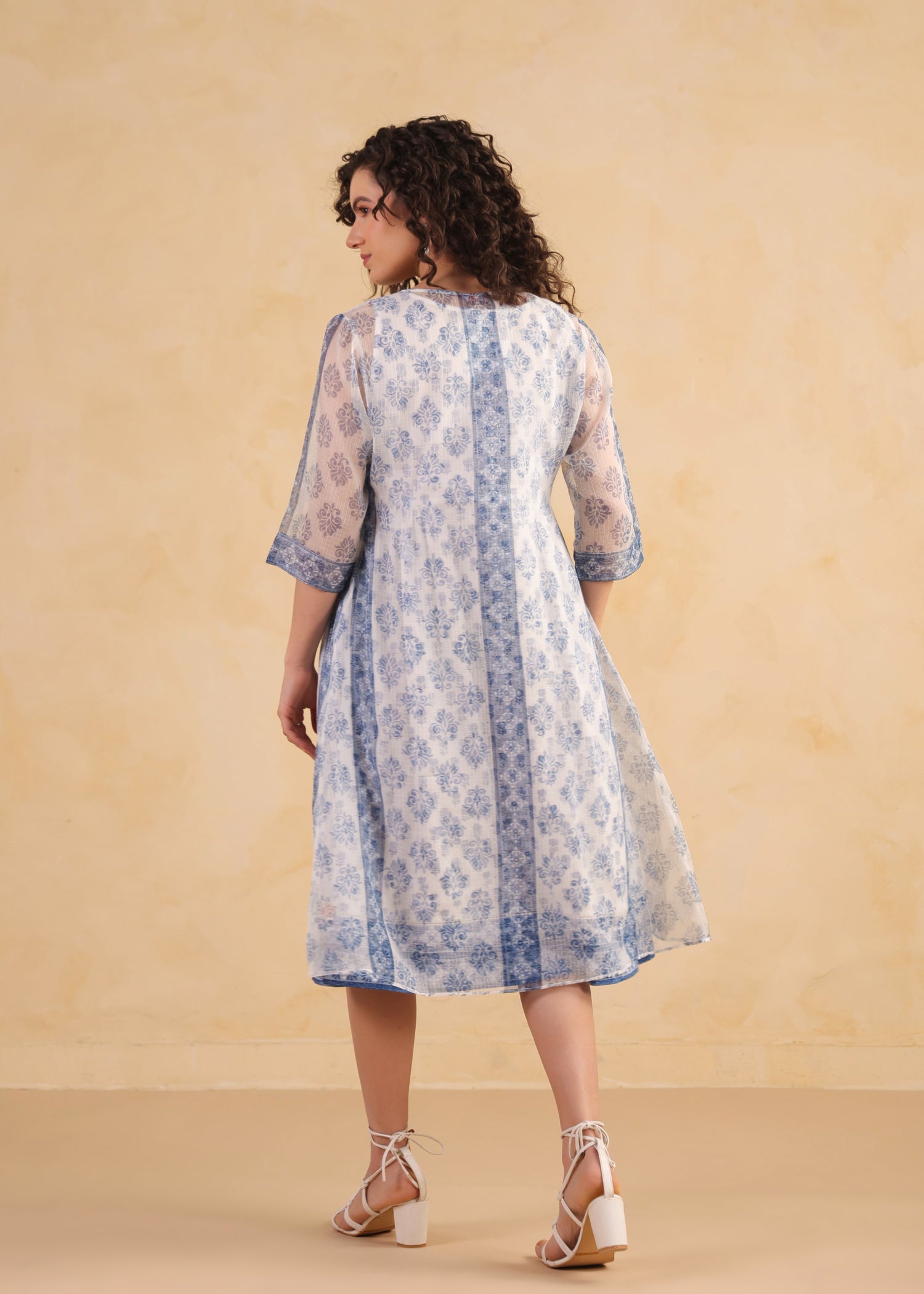 Kota Doria Shrug Dress – Blue/White