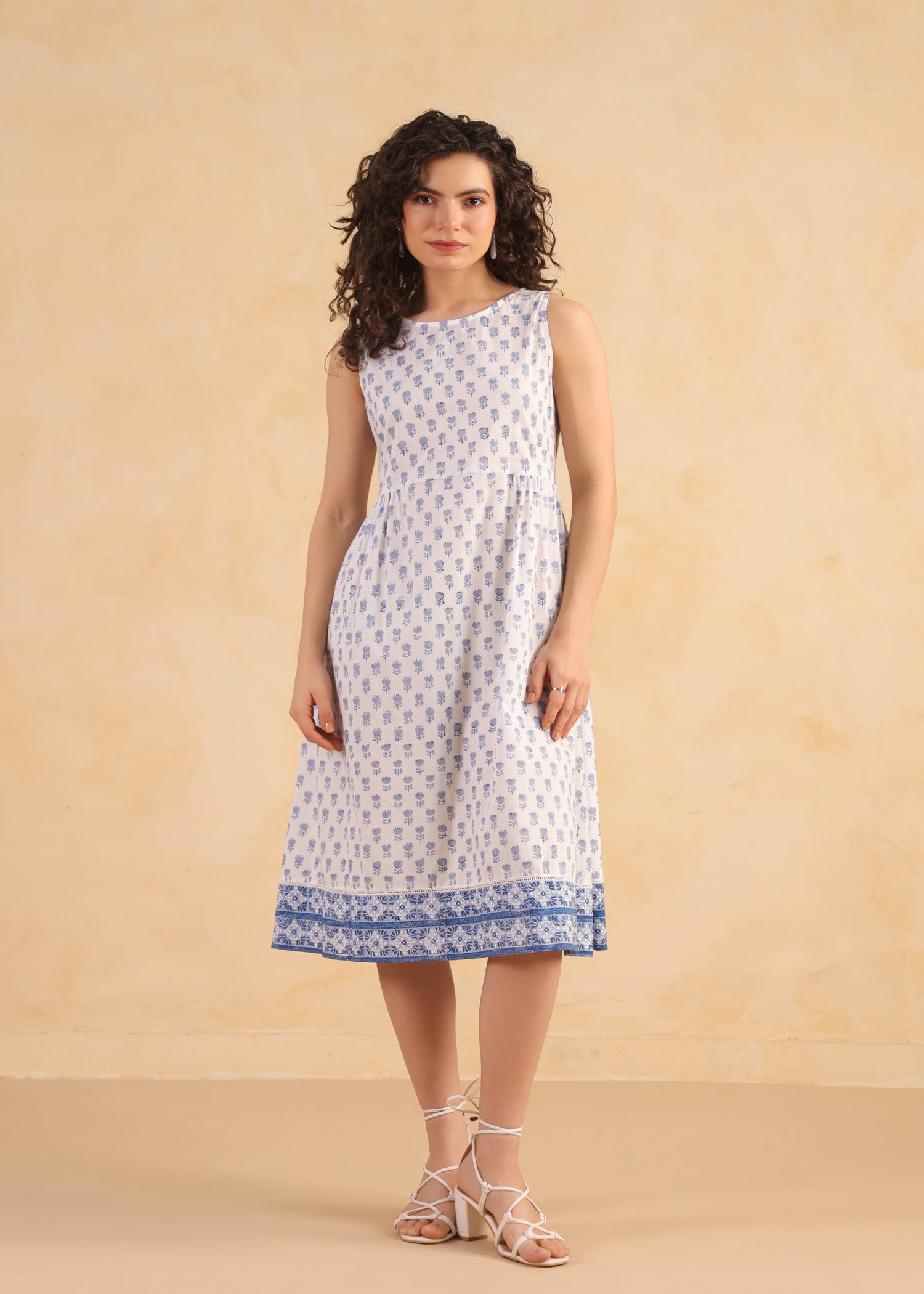 Kota Doria Shrug Dress – Blue/White