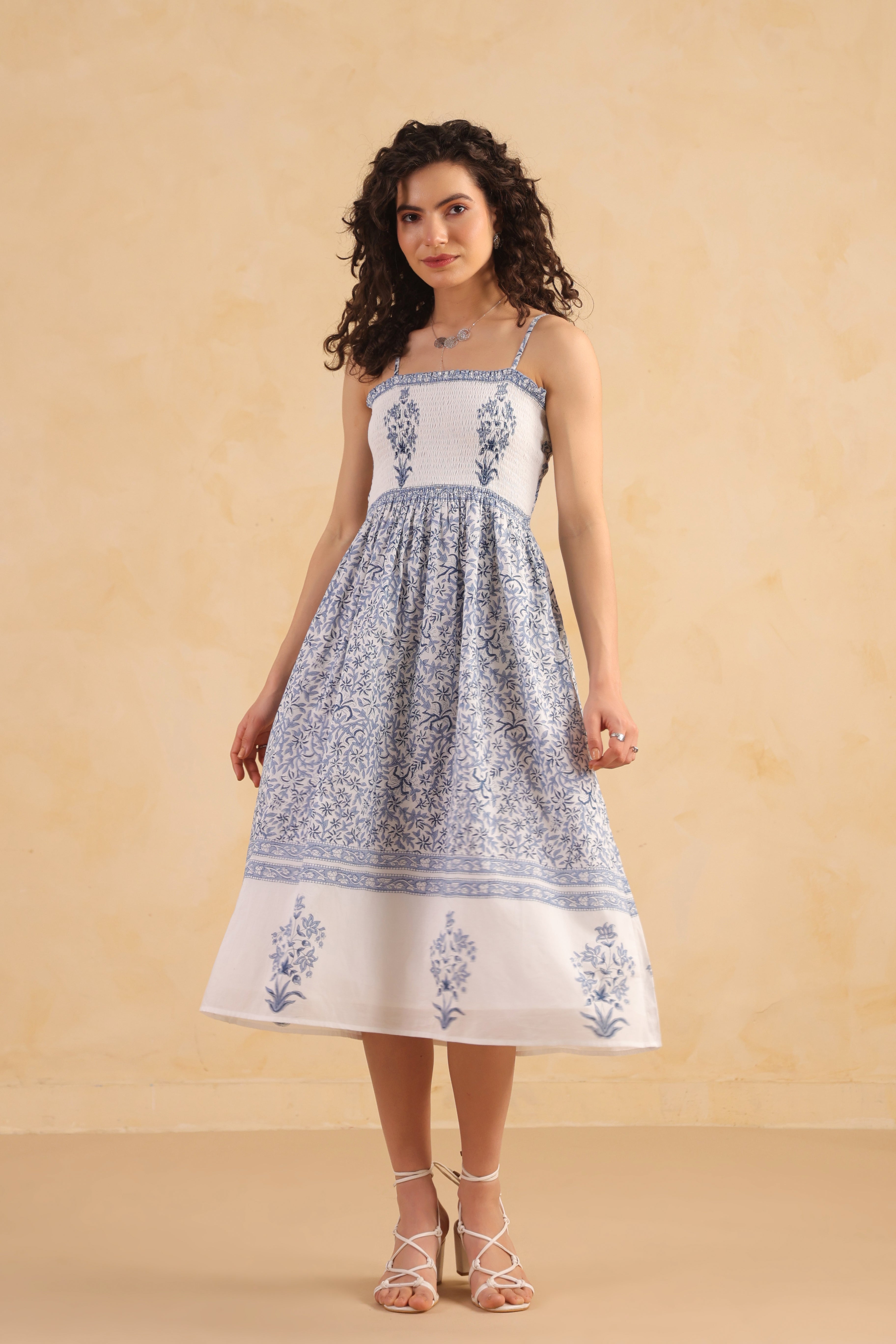 Noodle Strap Dress – Blue/White