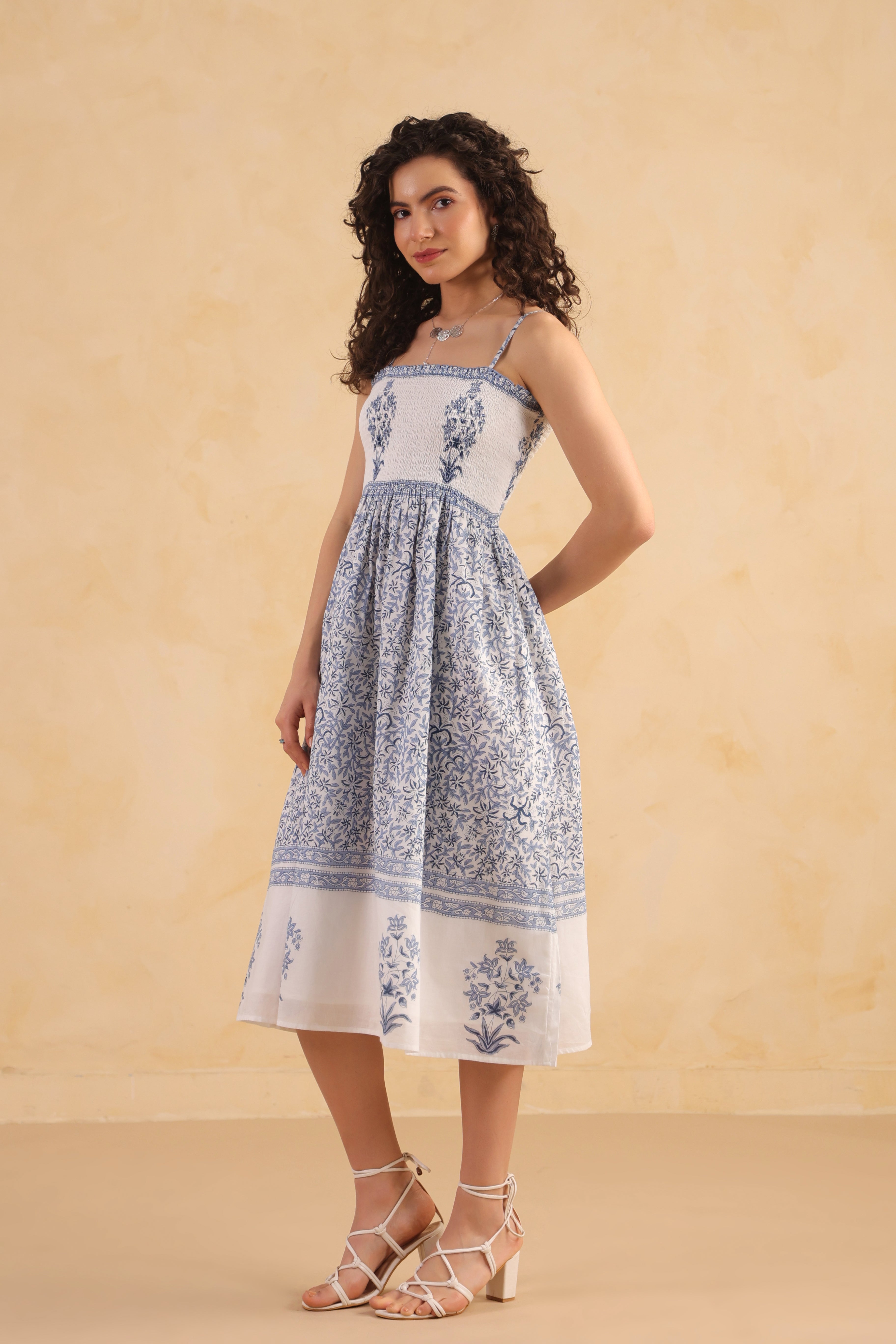 Noodle Strap Dress – Blue/White