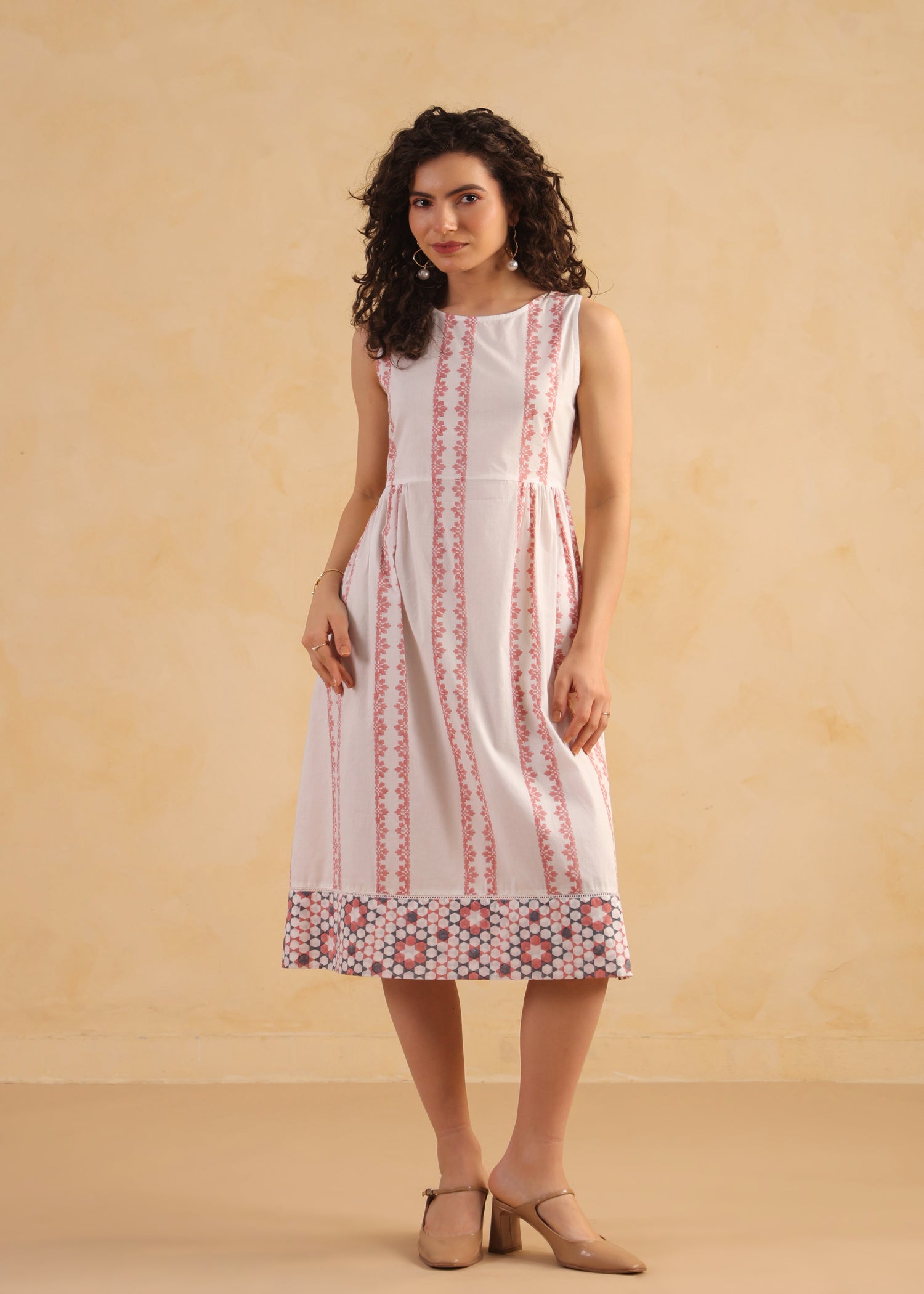 Kota Doria Shrug Dress – Peach/White