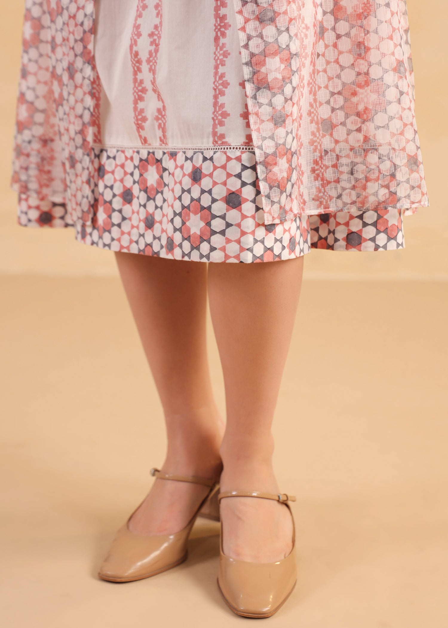 Kota Doria Shrug Dress – Peach/White