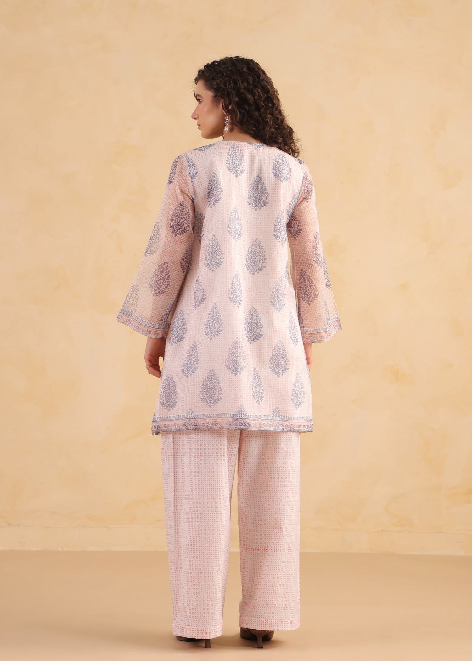 Bell Sleeve Short Kurta Set – Blue /Peach