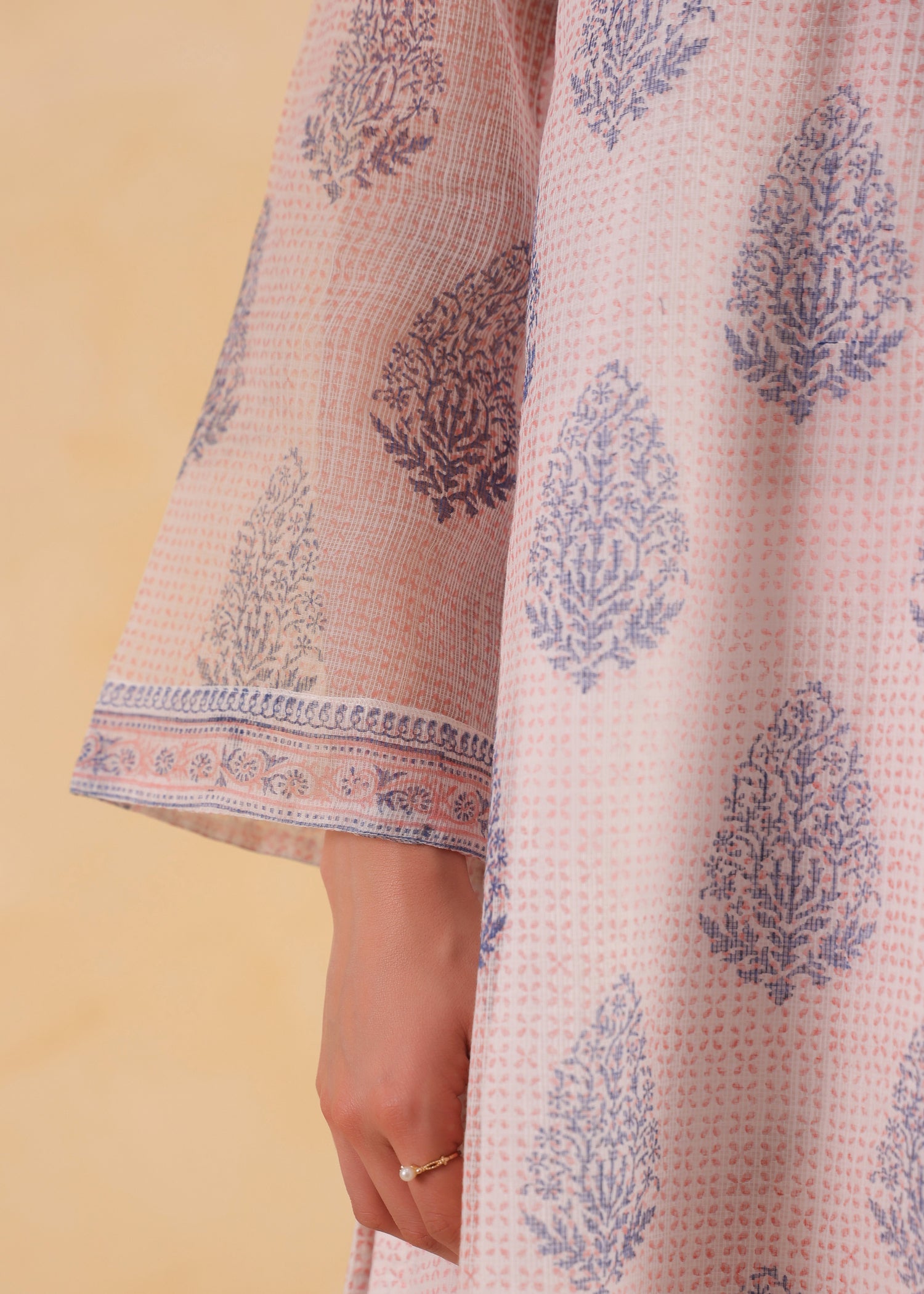 Bell Sleeve Short Kurta Set – Blue /Peach