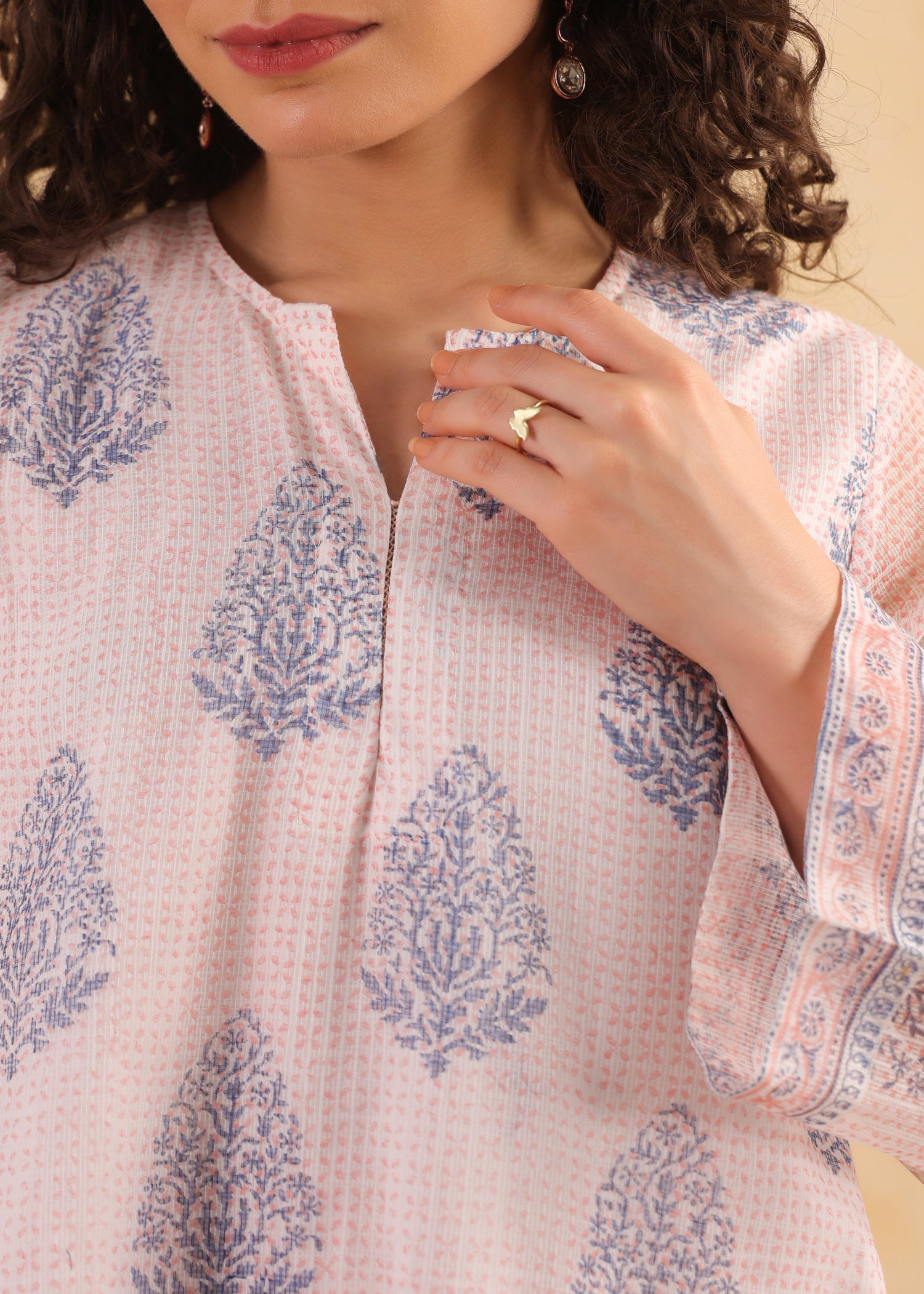 Bell Sleeve Short Kurta Set – Blue /Peach