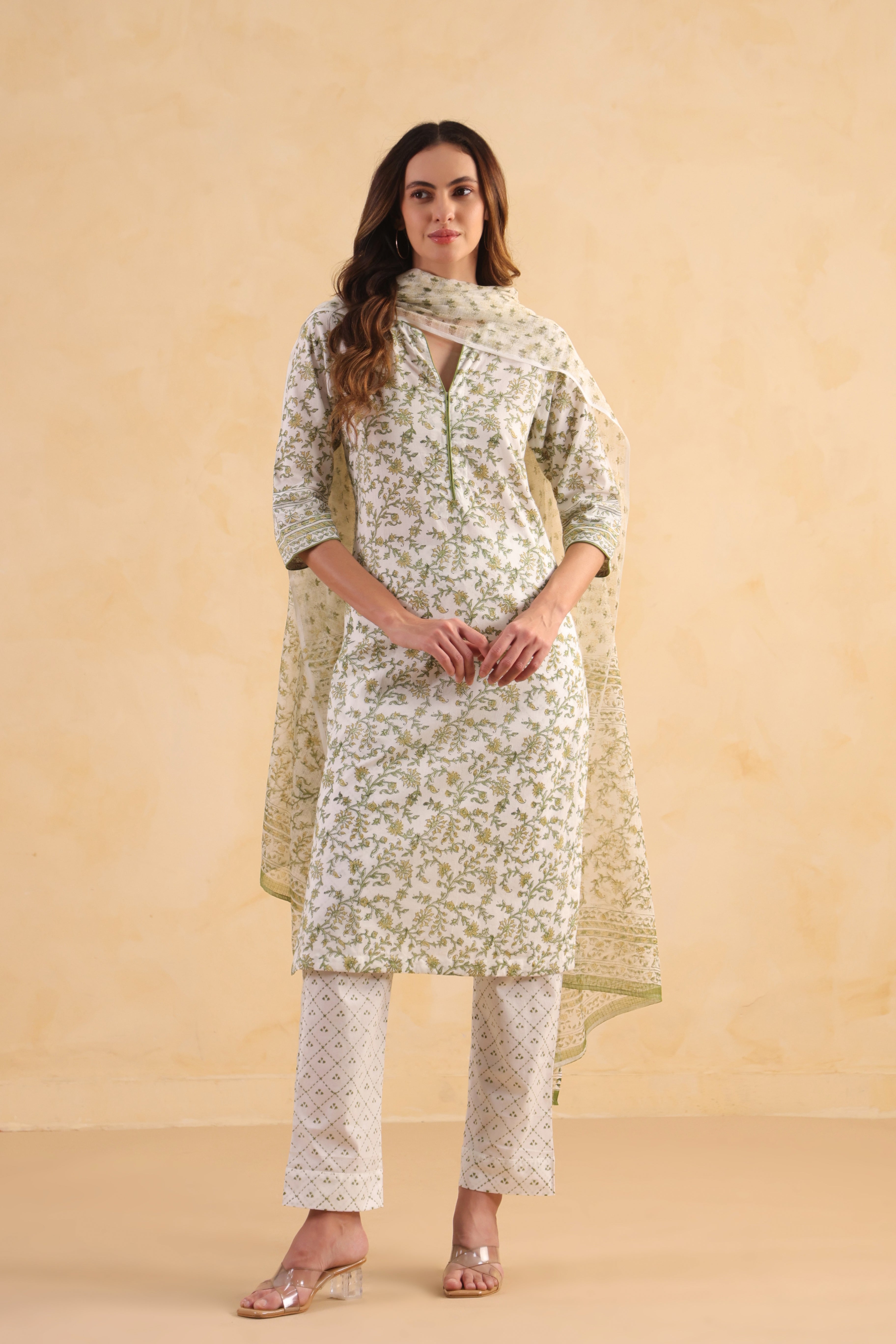 Regular Kurta – White/Green