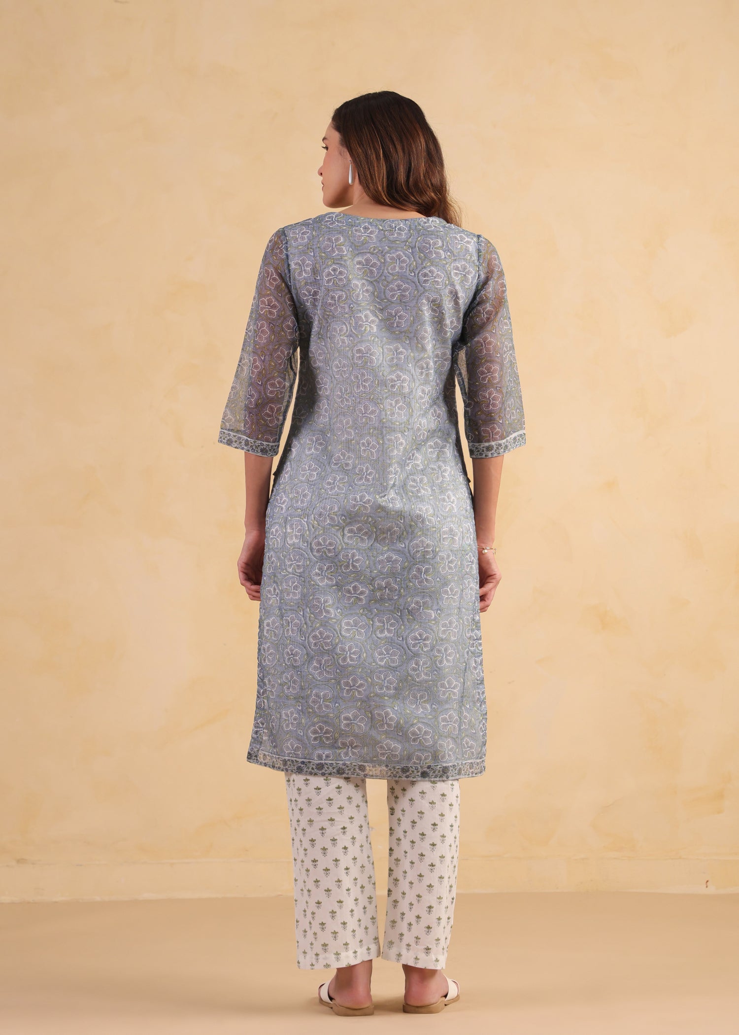 Kota Doria Suit Set-Blue/White