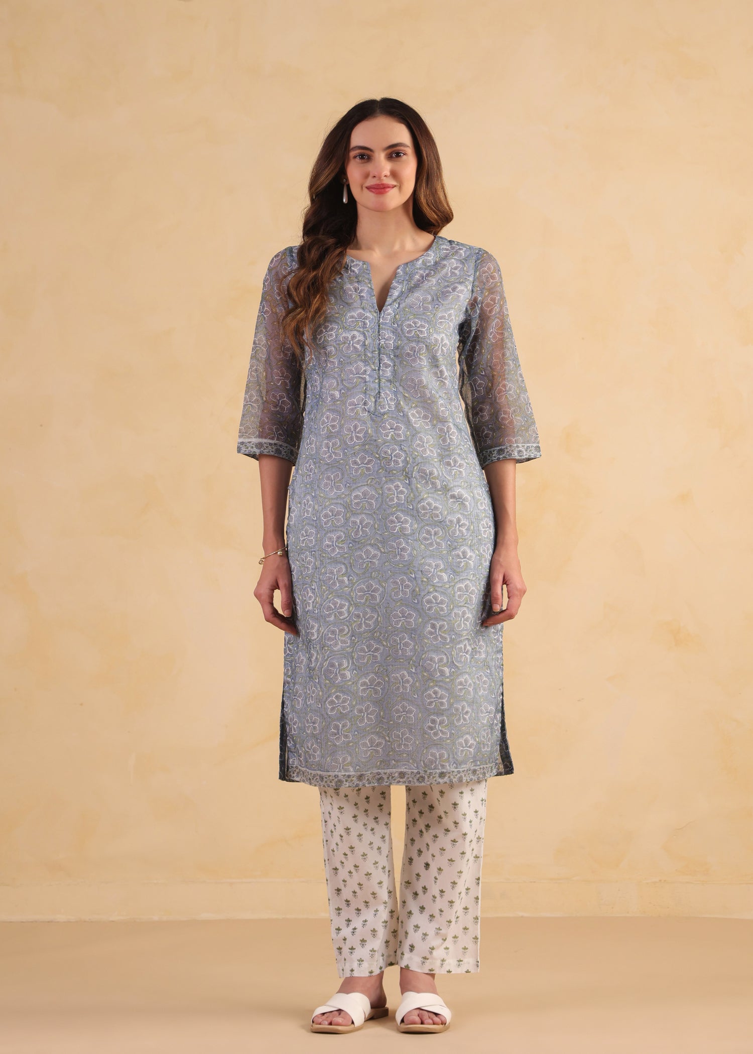 Kota Doria Suit Set-Blue/White