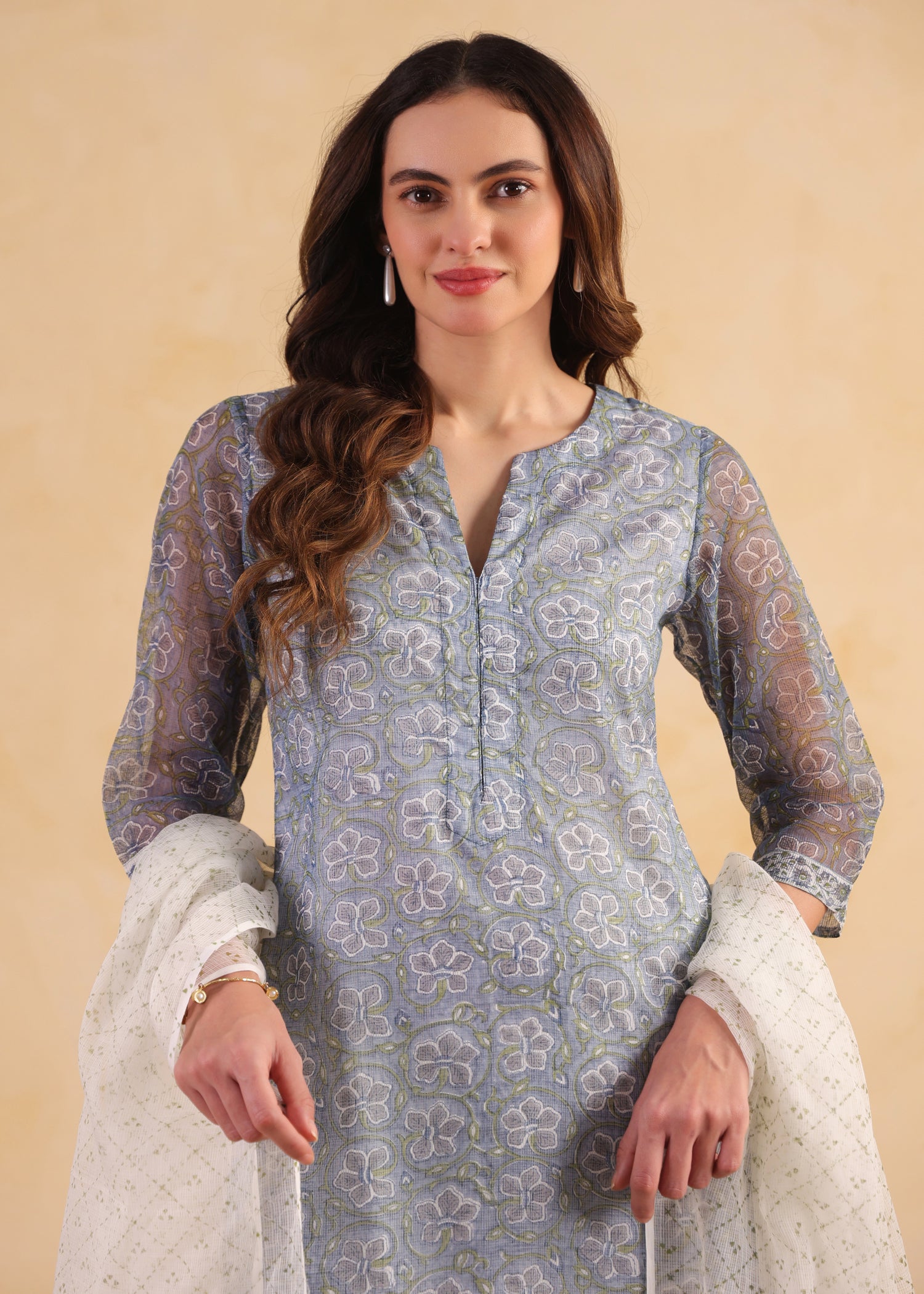 Kota Doria Suit Set-Blue/White