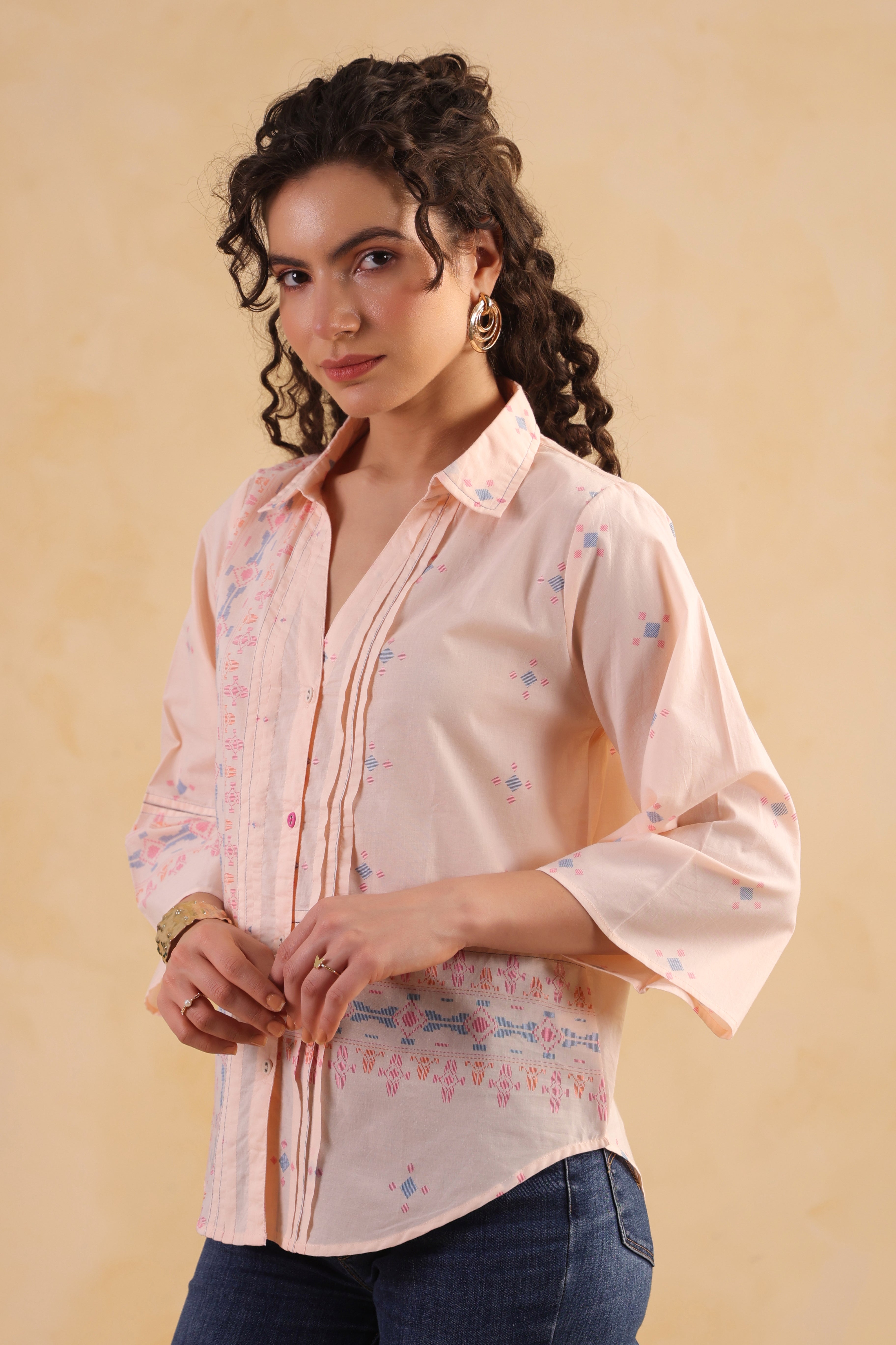 Loose Button Down Shirt-Peach