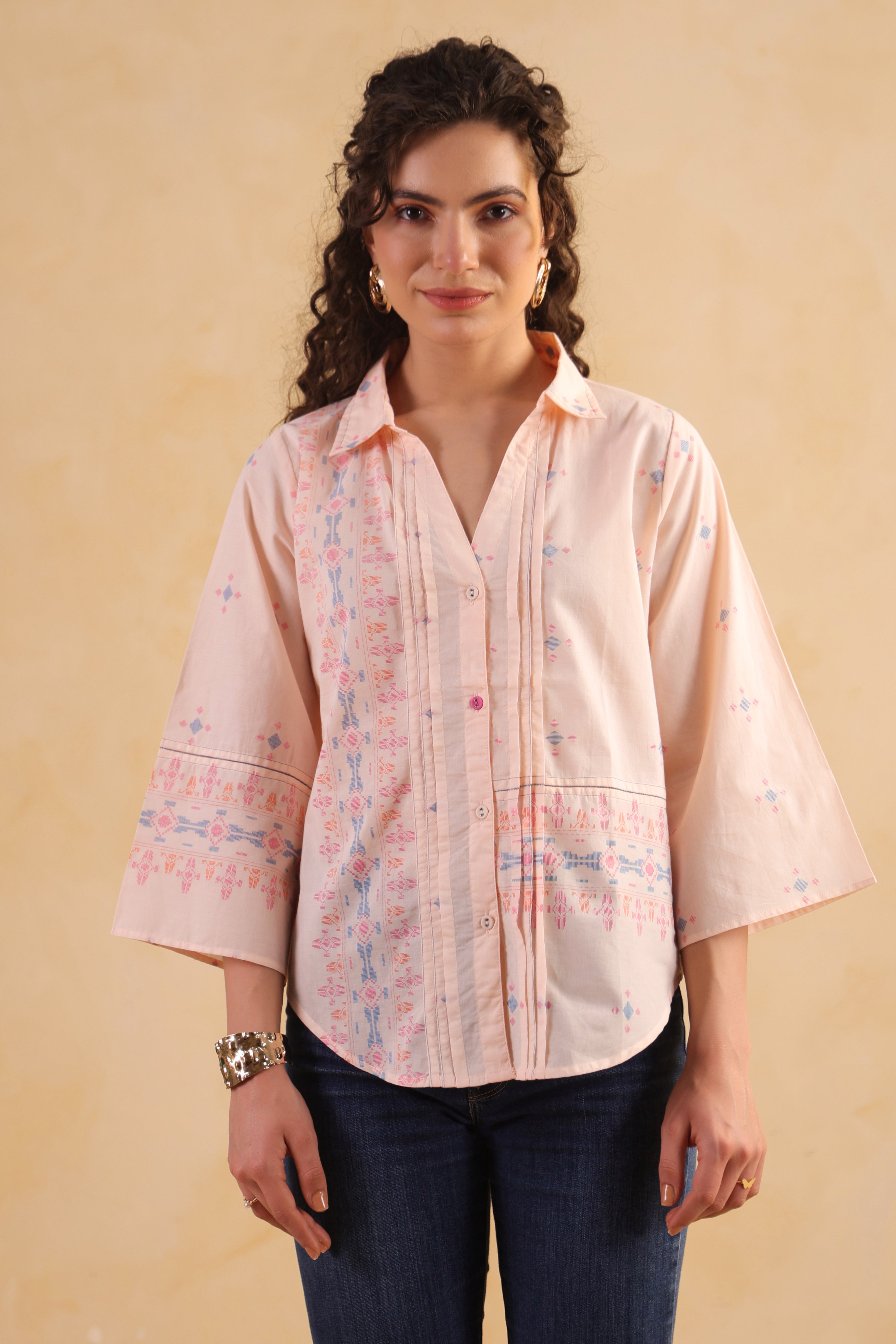 Loose Button Down Shirt-Peach
