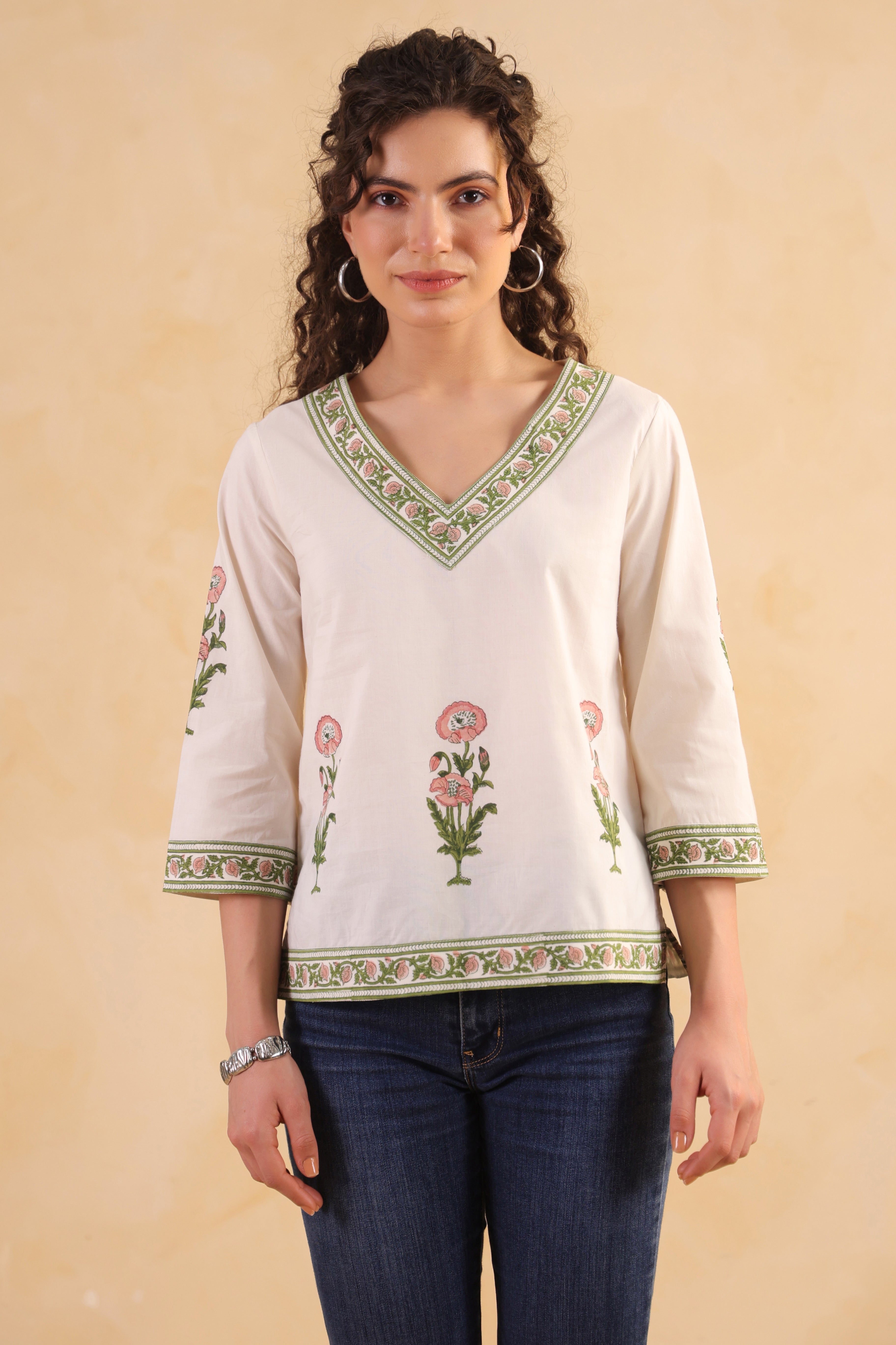 Cotton Short Top – Creme/Peach