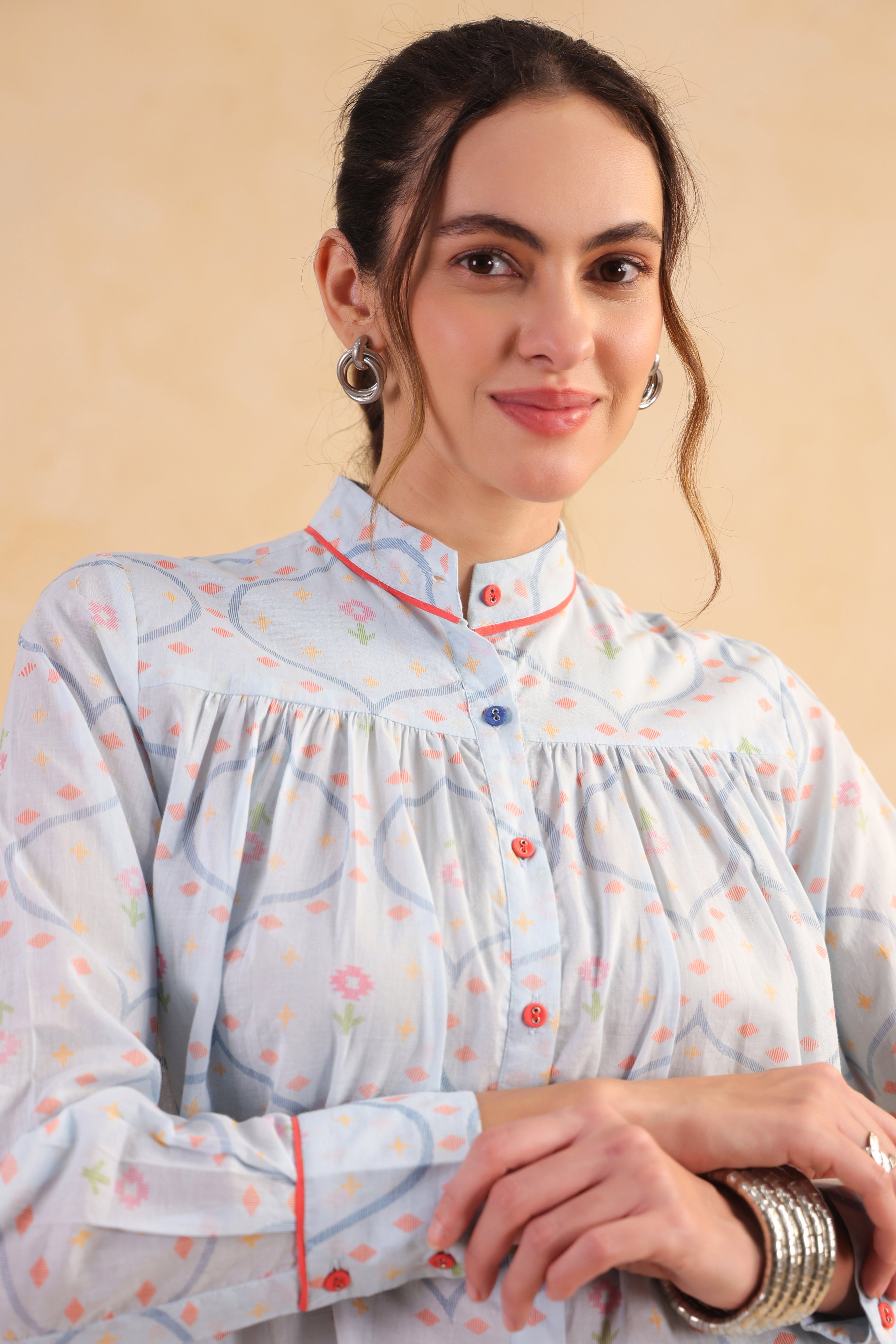Gathered Shirt Blue