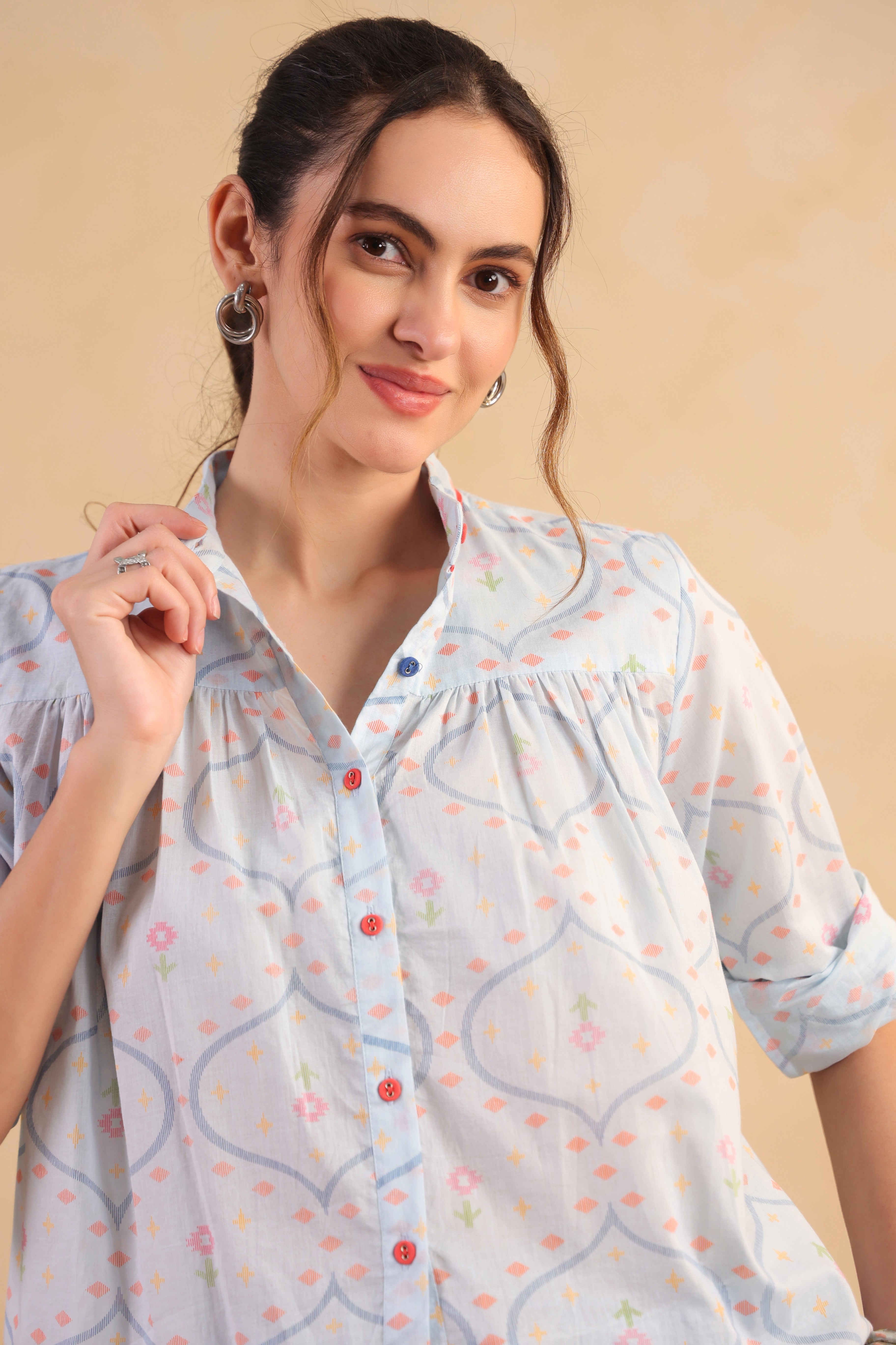 Gathered Shirt Blue
