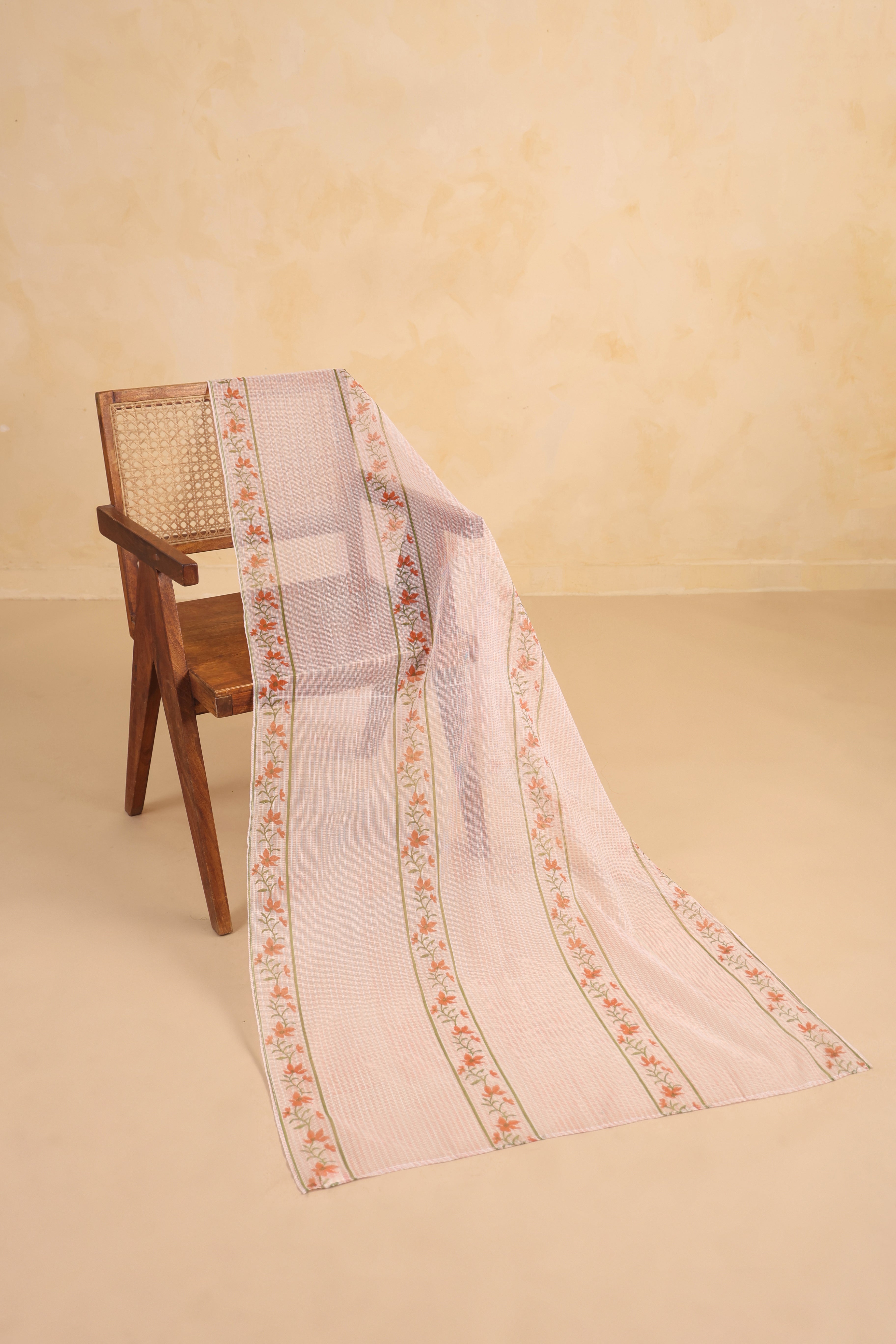 Kota Doria Printed Dupatta - White/Peach