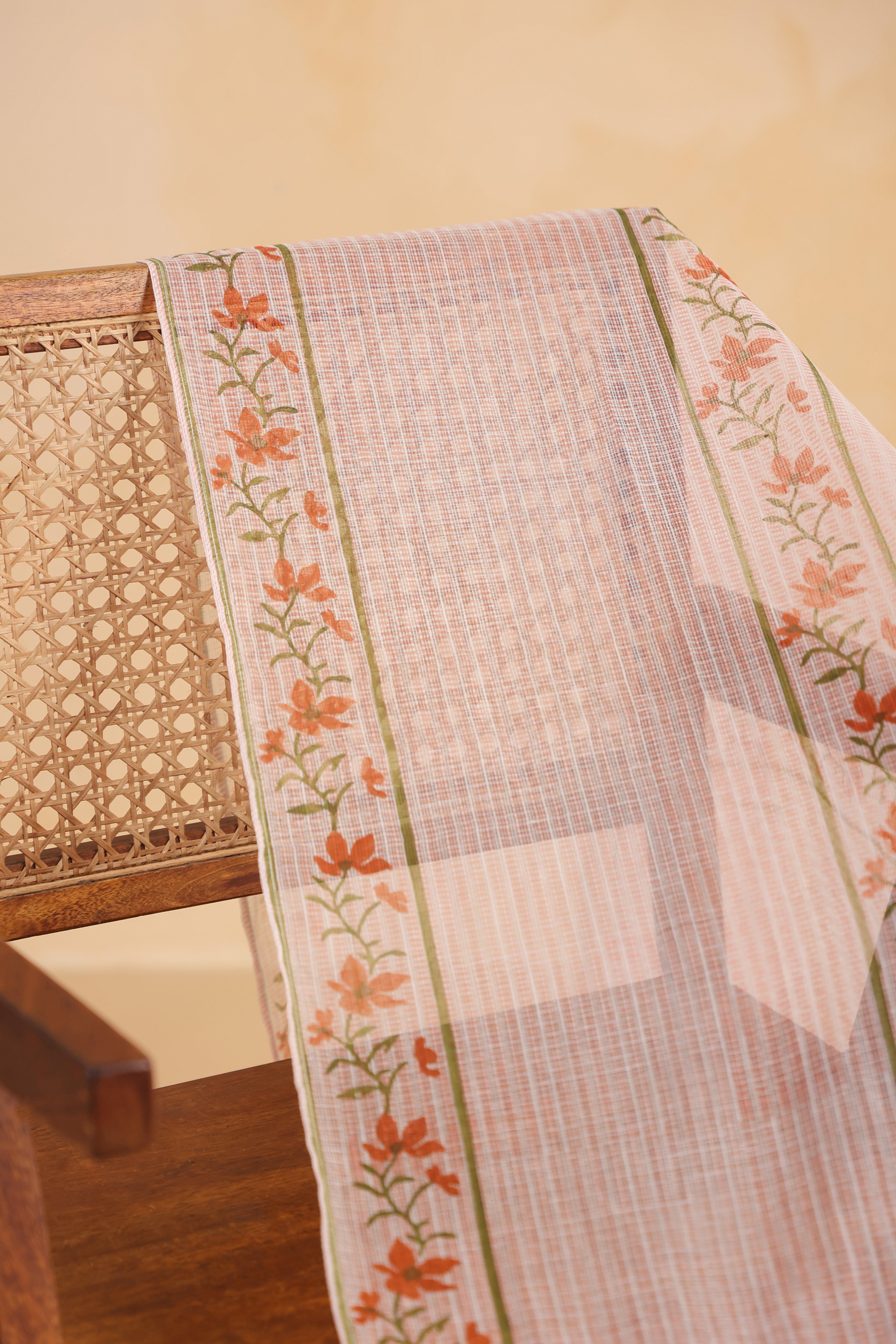 Kota Doria Printed Dupatta - White/Peach