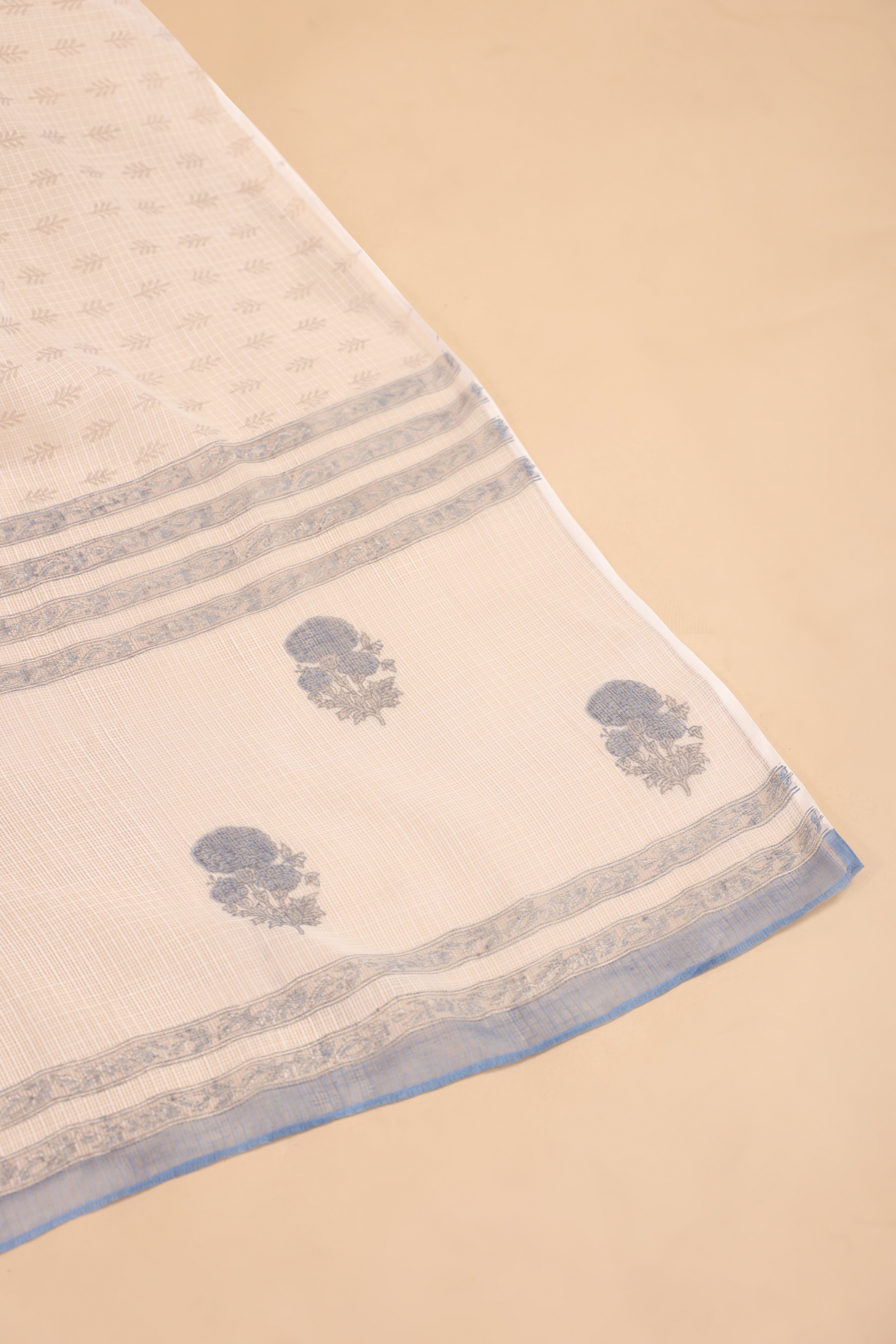 Kota Doria Printed Dupatta - Blue/White