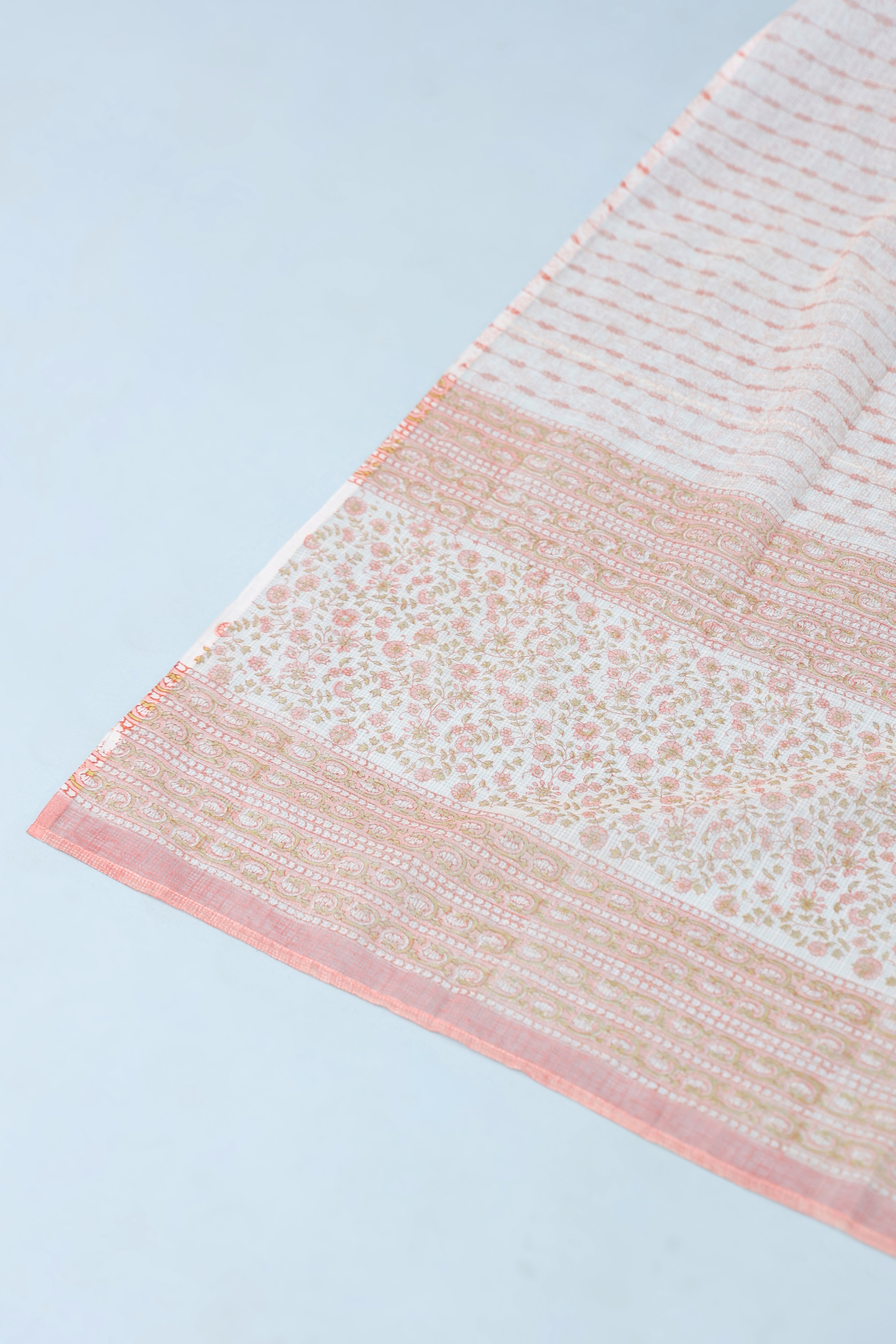 Kota Doria Printed Dupatta - Peach