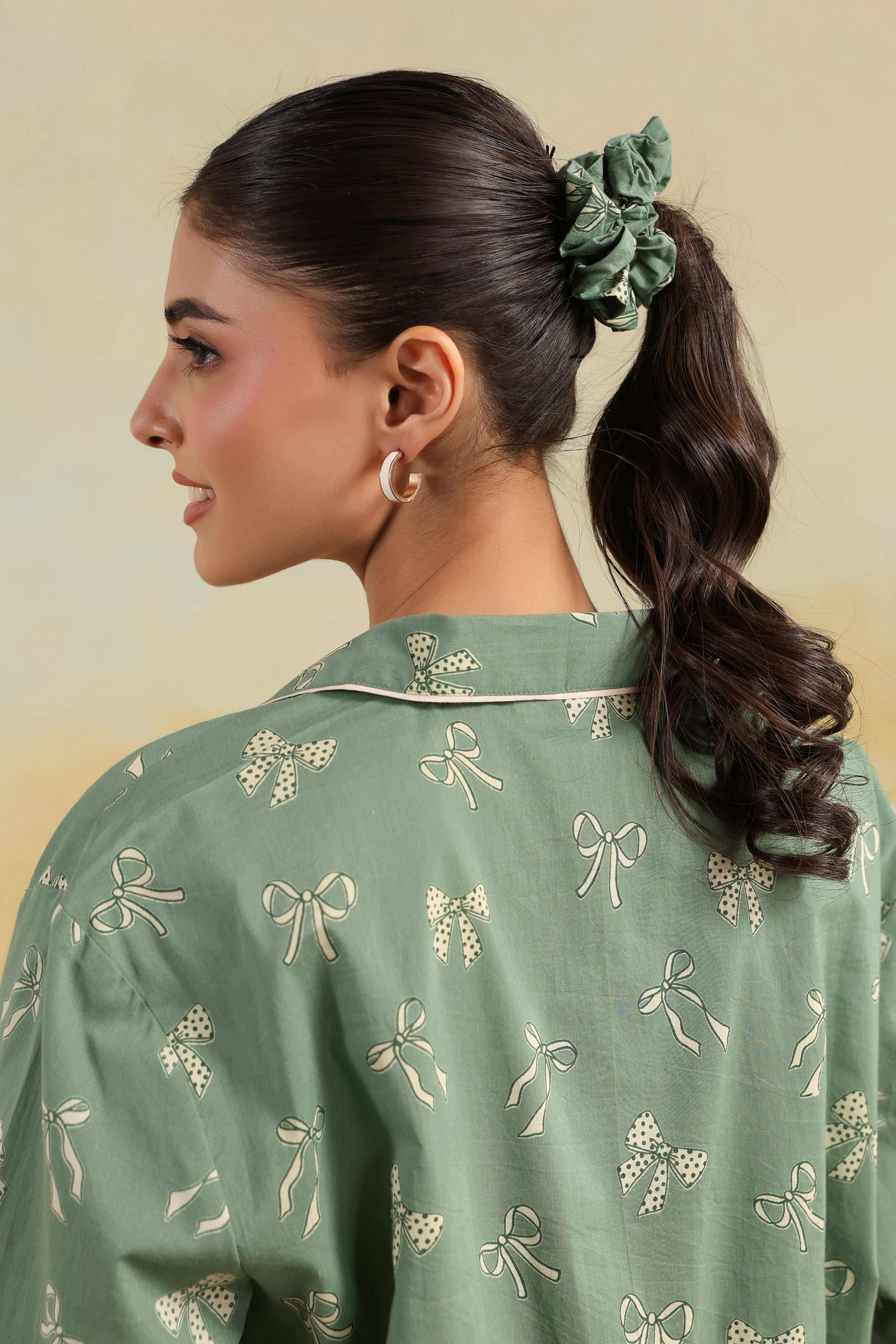 Green Bow Cotton Night Suit