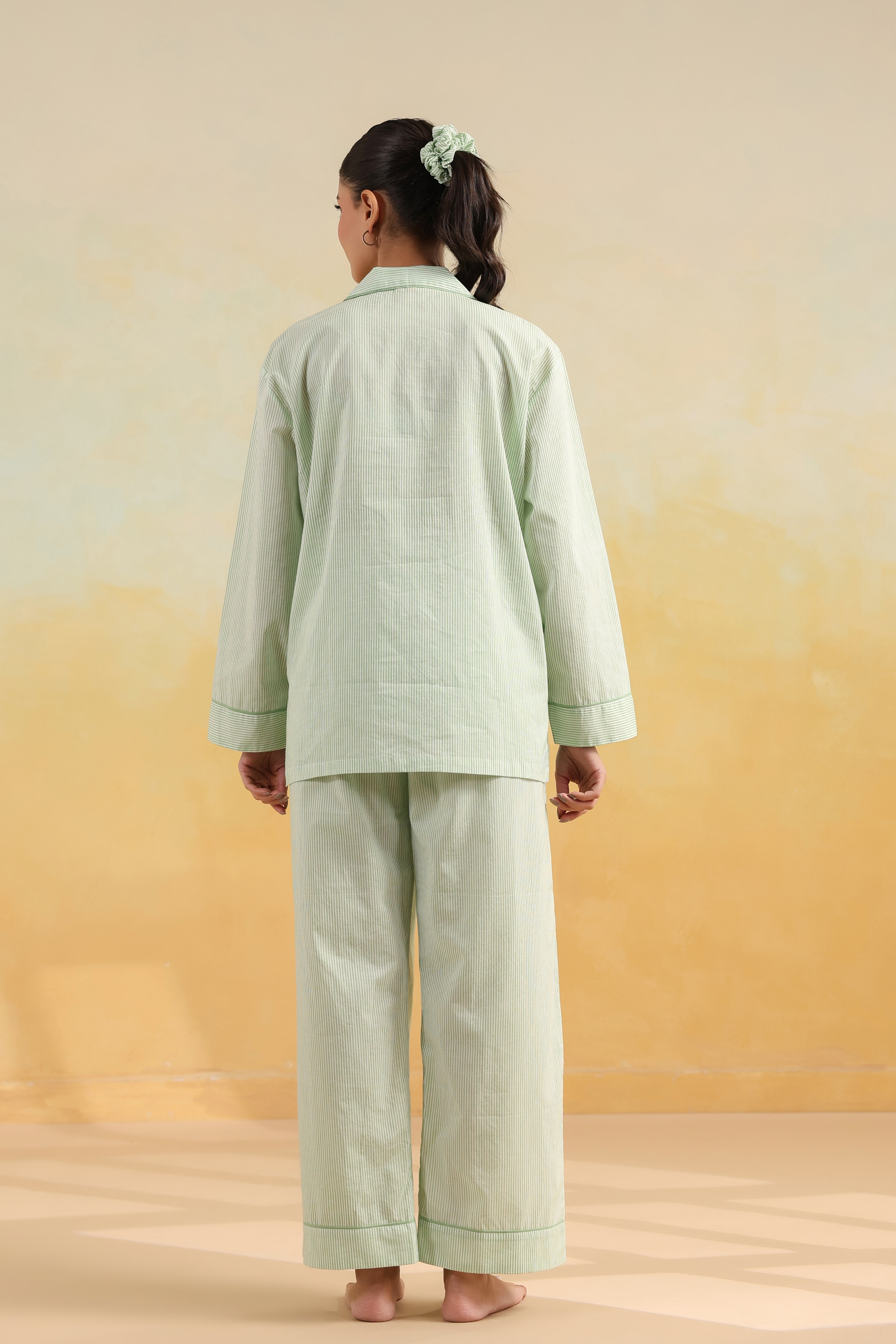 Mint Green Stripe Cotton Night Suit