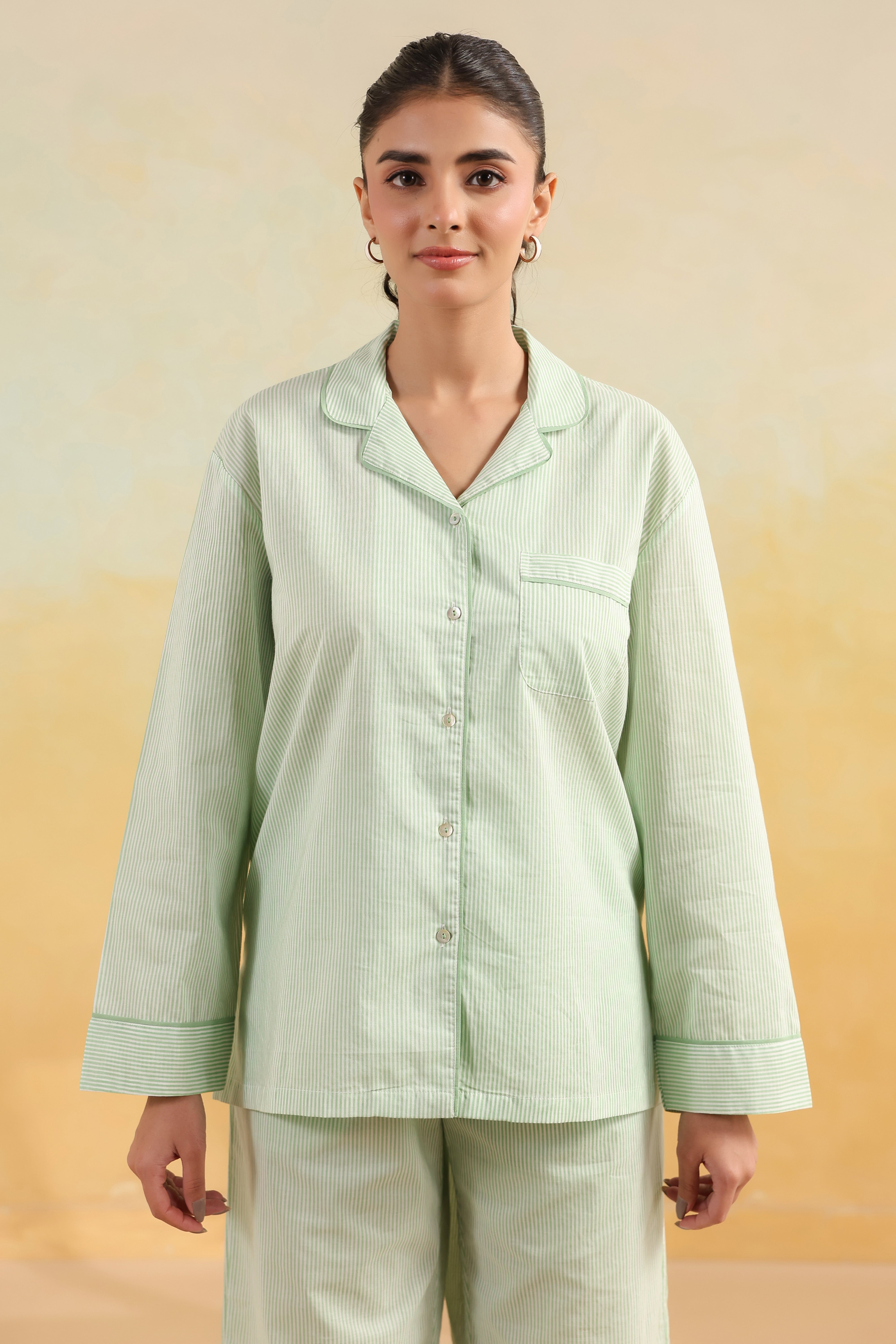Mint Green Stripe Cotton Night Suit