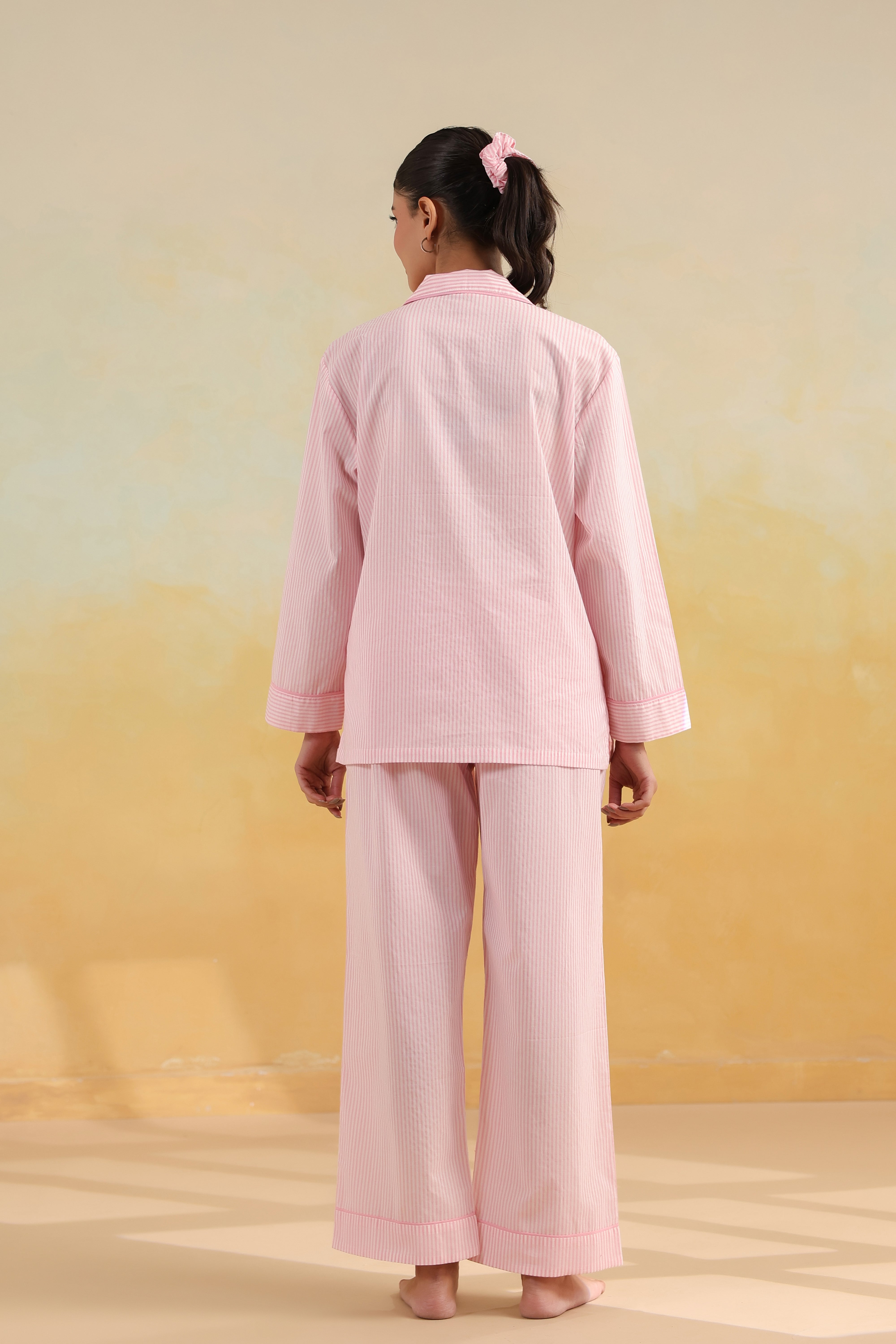 Pink Stripe Cotton Night Suit
