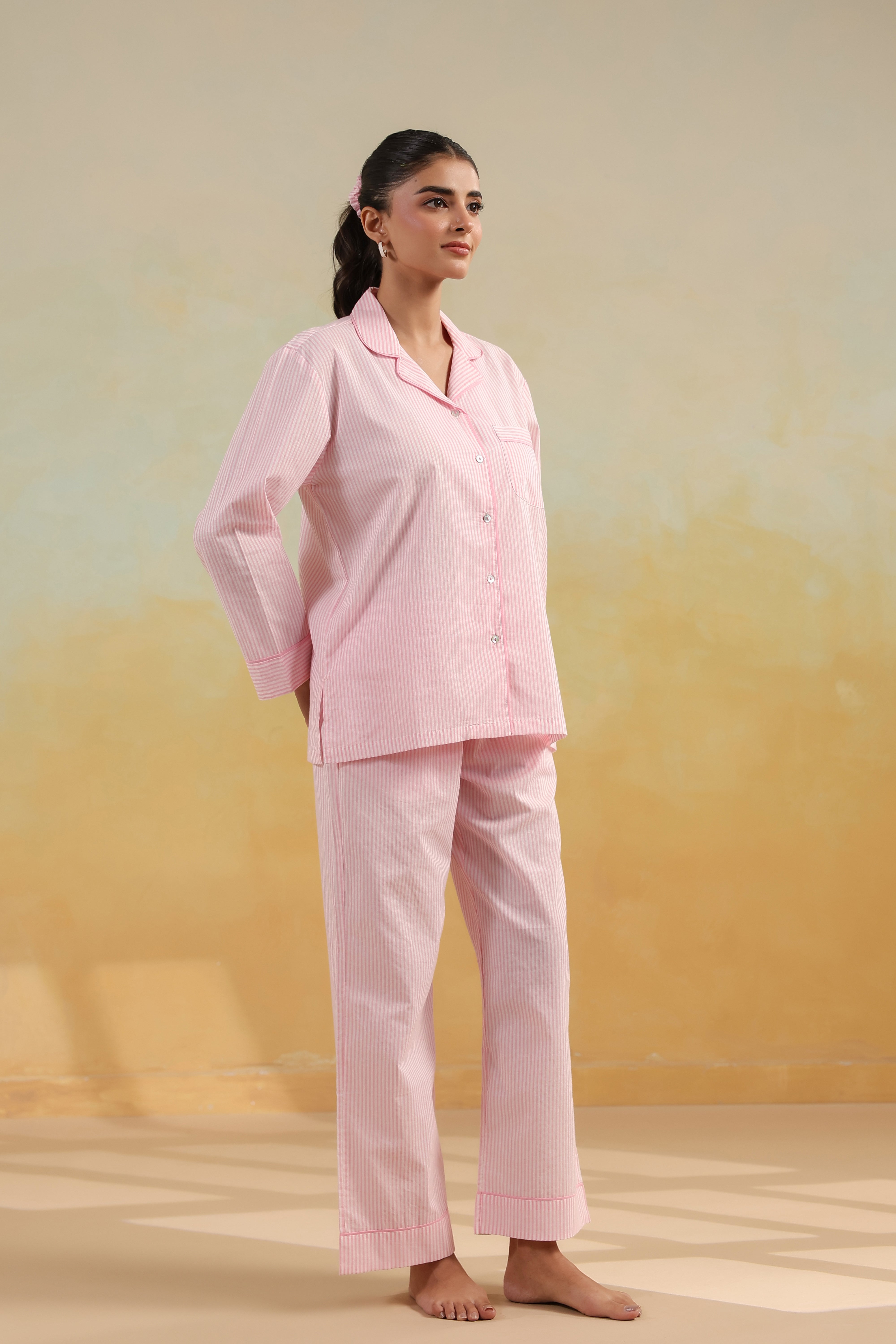 Pink Stripe Cotton Night Suit