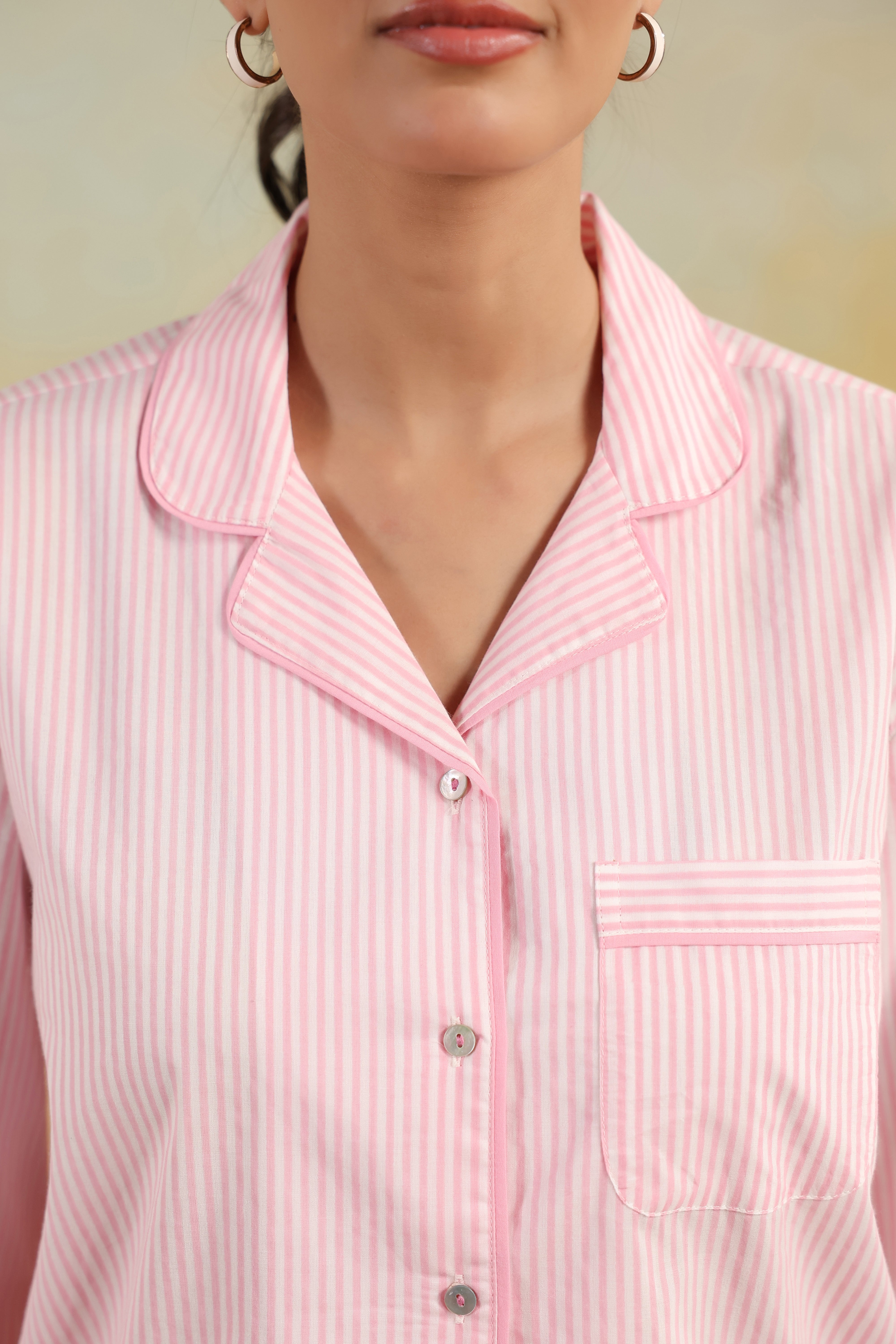 Pink Stripe Cotton Night Suit