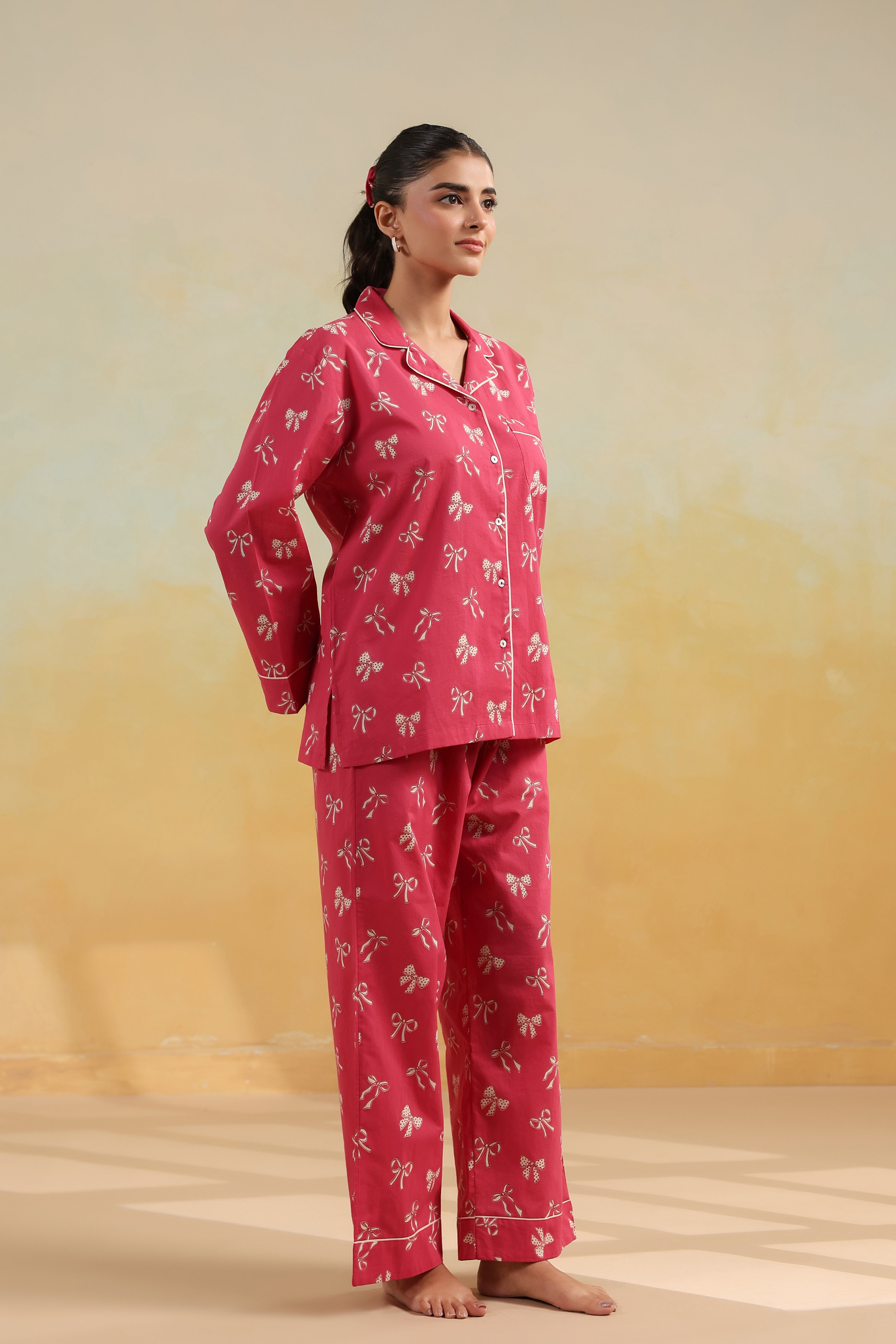 Pink Bow Cotton Night Suit