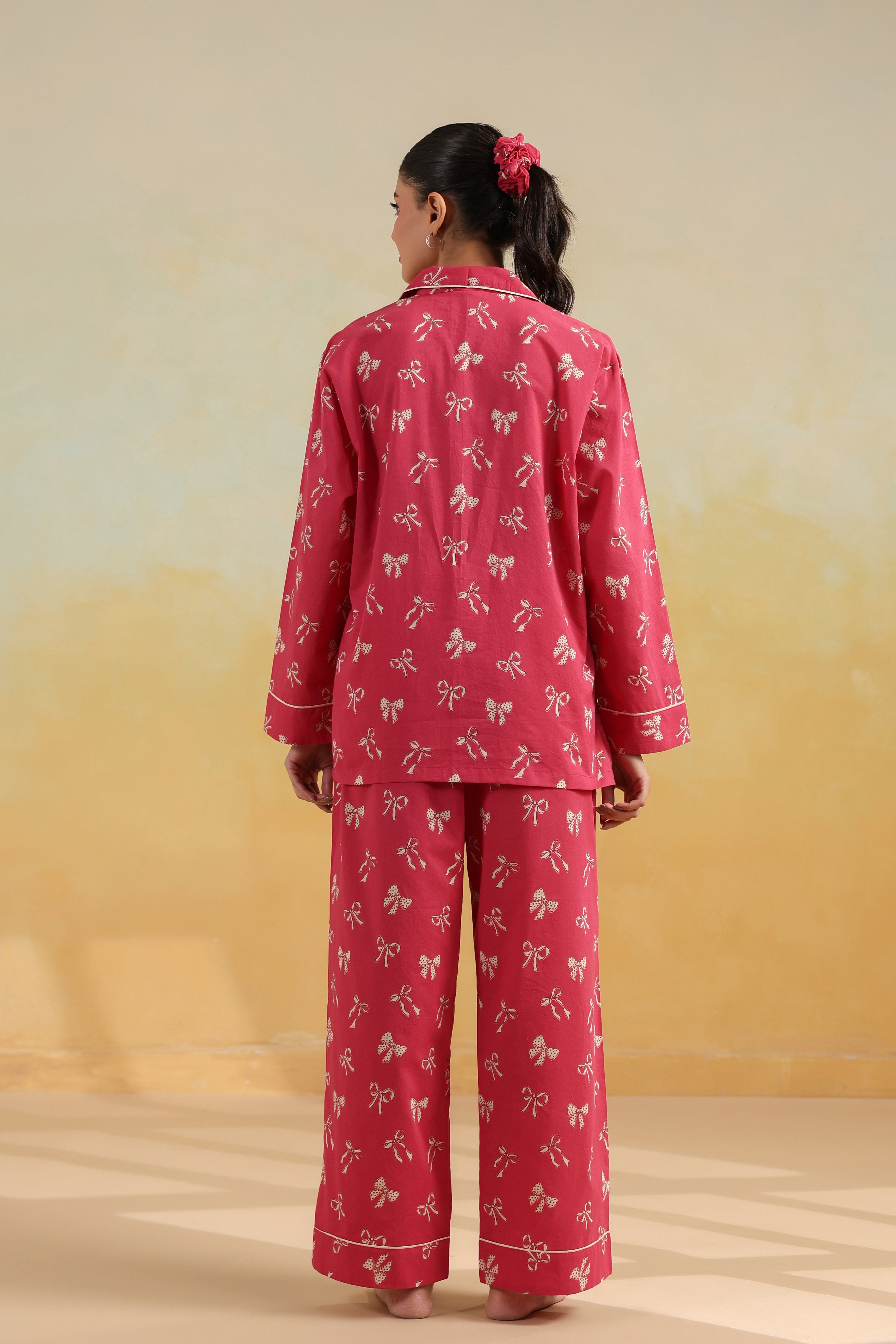 Pink Bow Cotton Night Suit