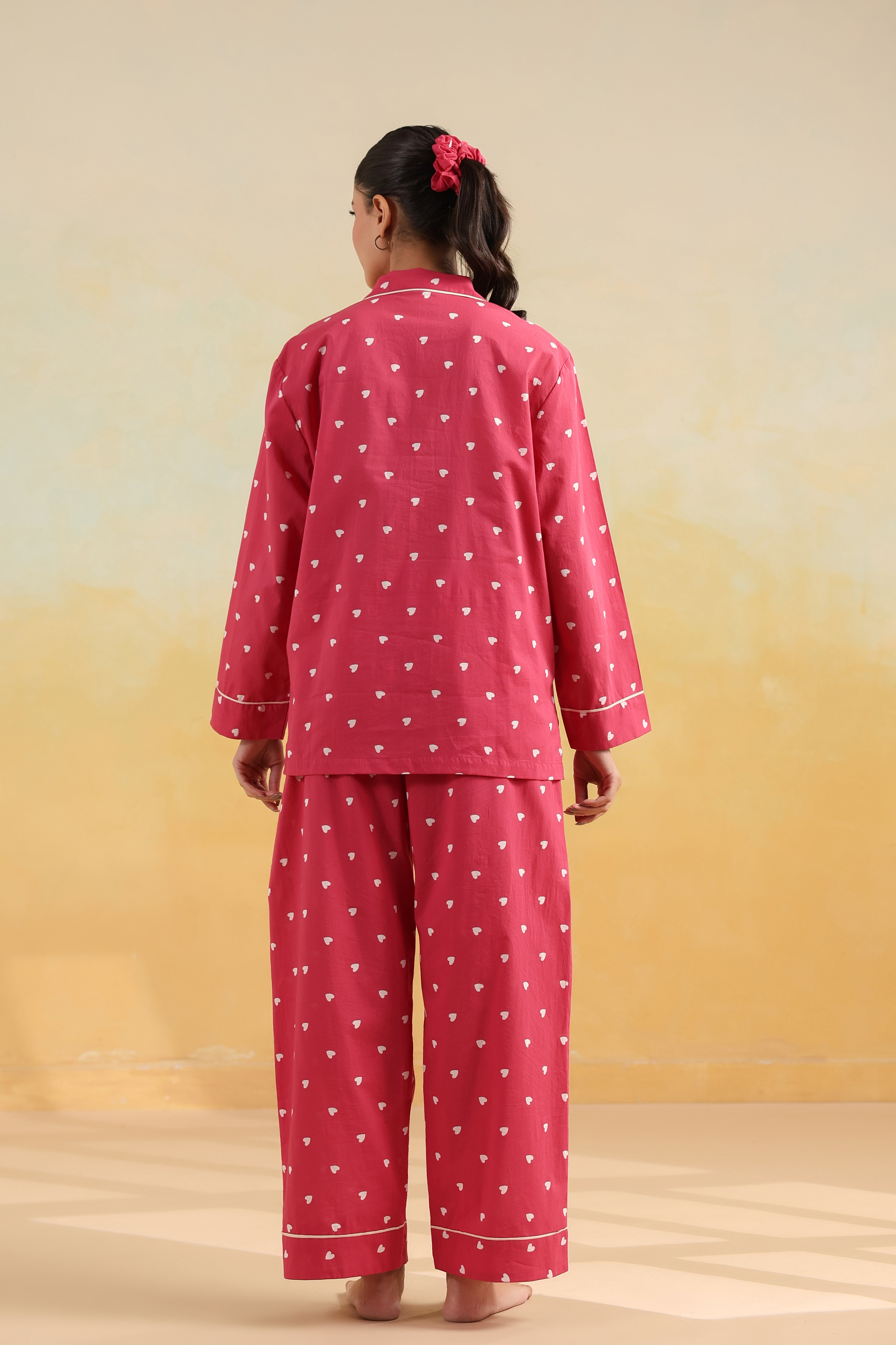 Pink Heart Cotton Night Suit