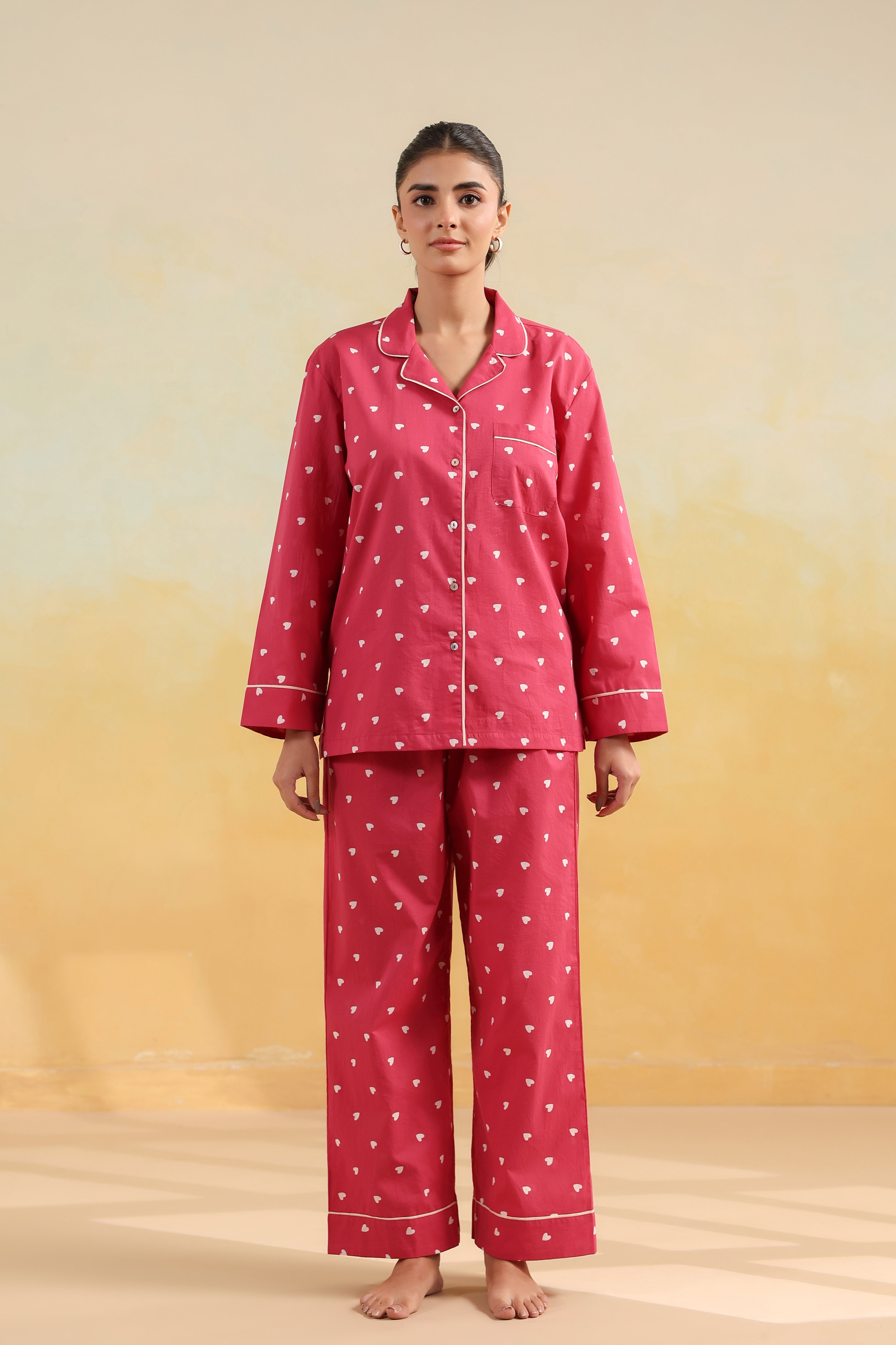 Pink Heart Cotton Night Suit