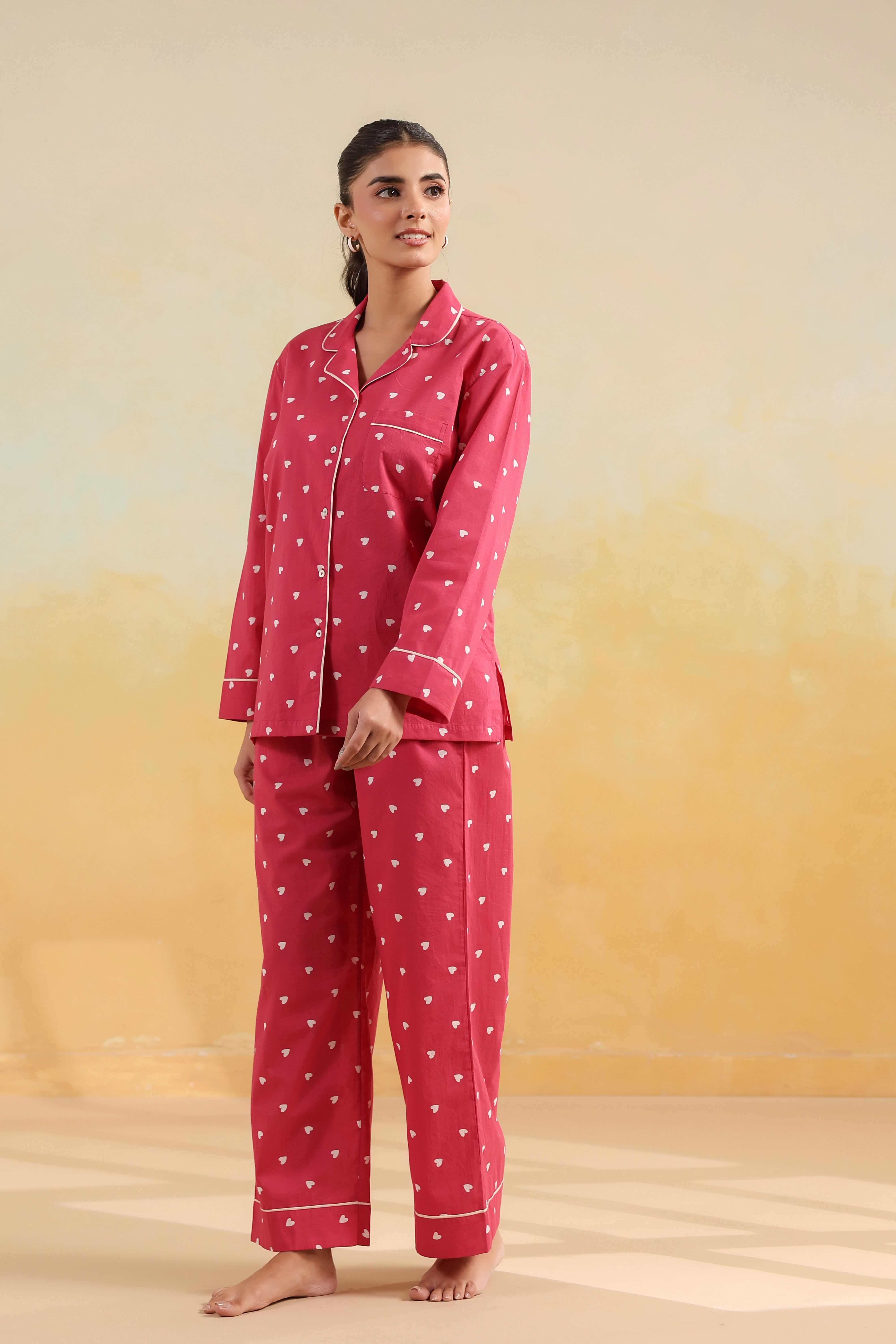 Pink Heart Cotton Night Suit