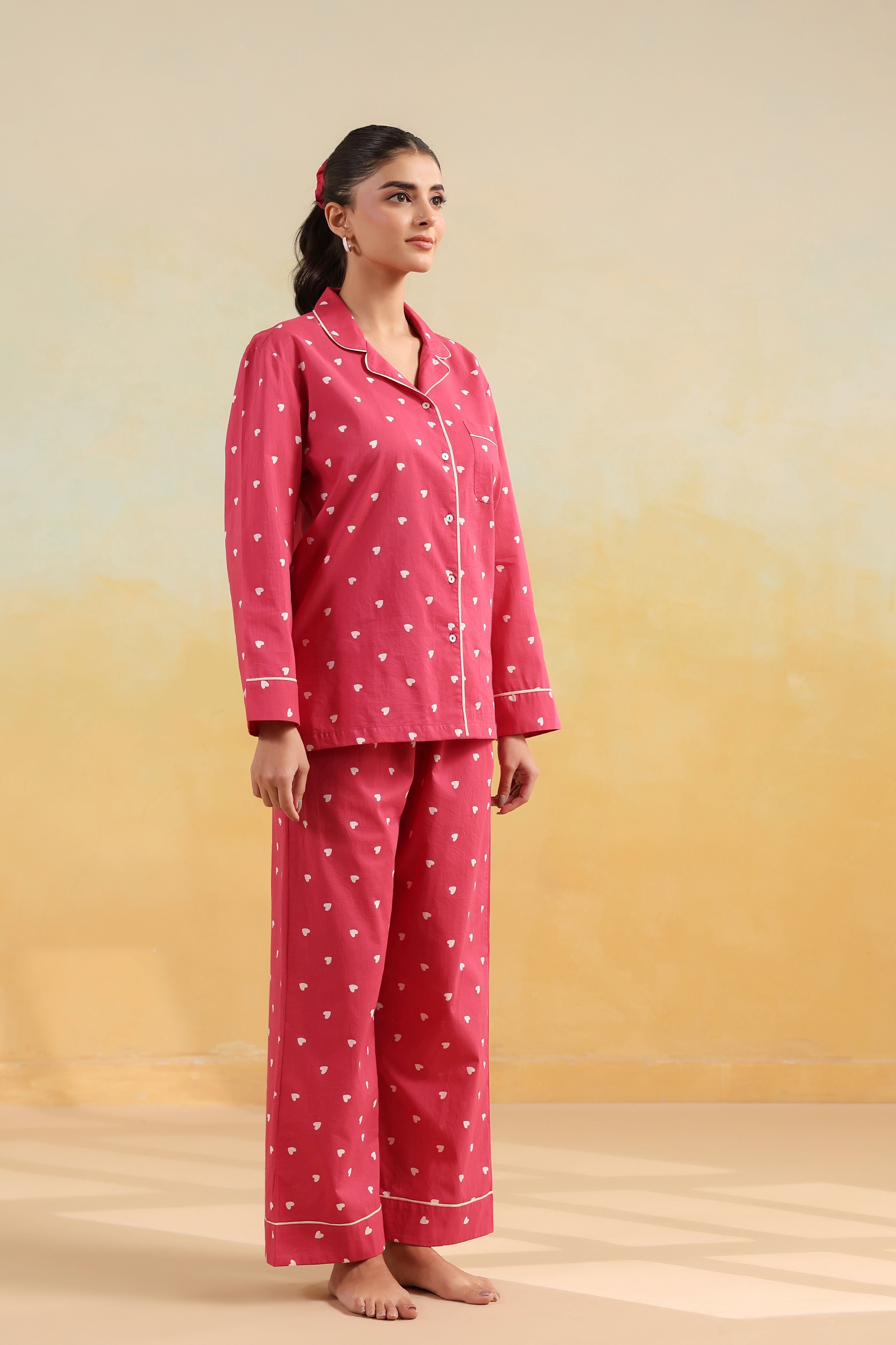 Pink Heart Cotton Night Suit