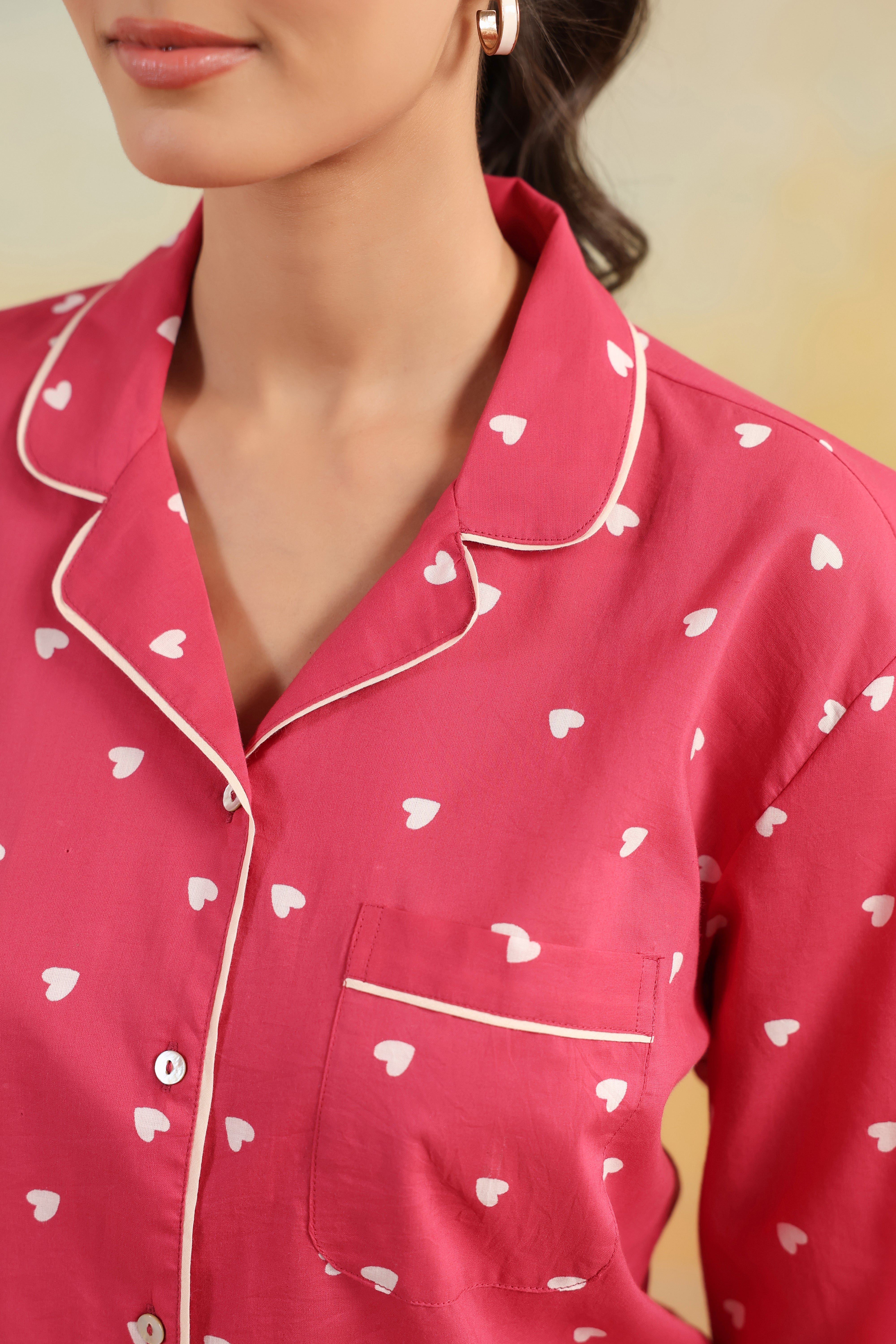 Pink Heart Cotton Night Suit
