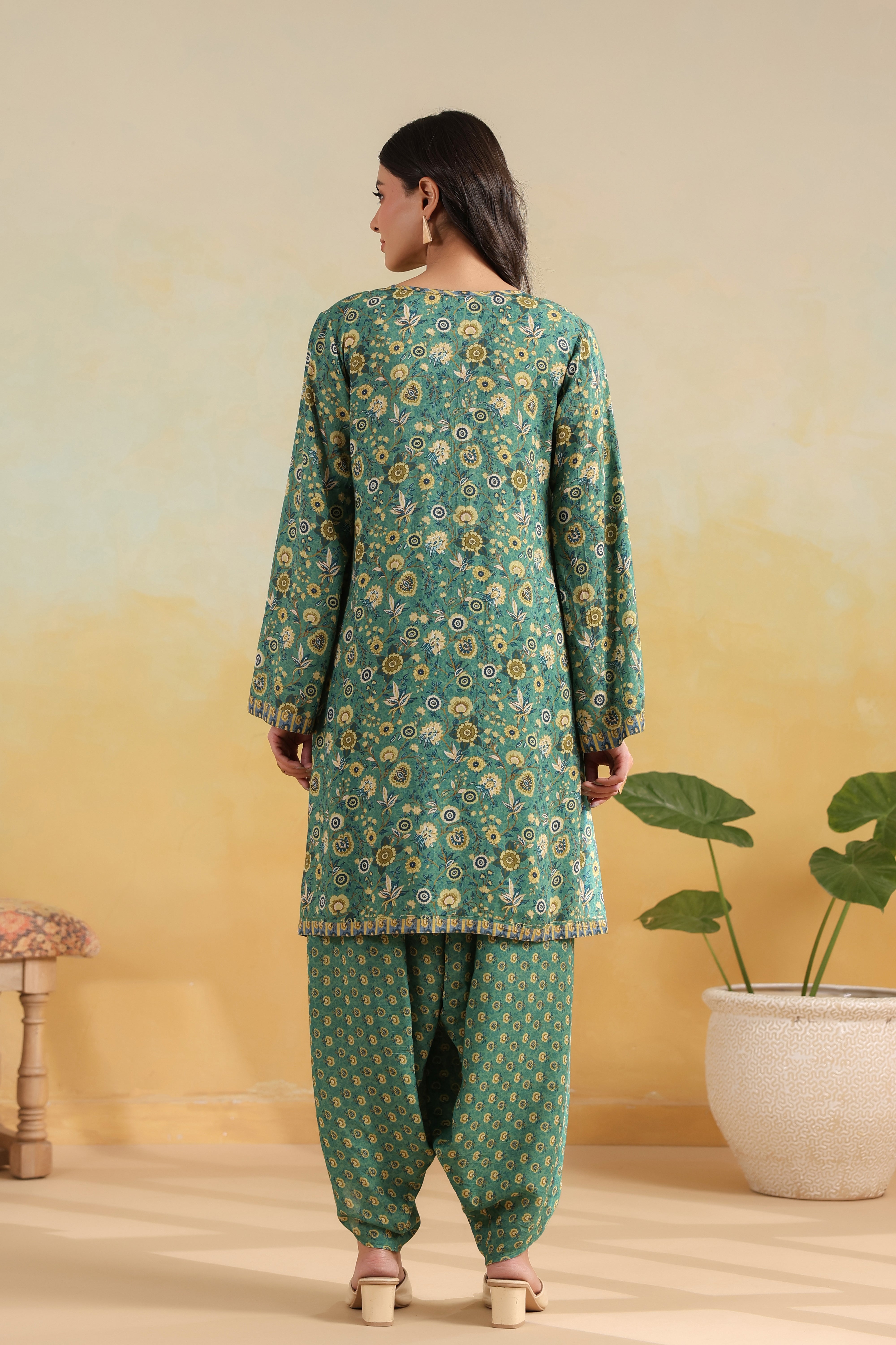 Bell Sleeve Short Kurta Set – Amazon Green