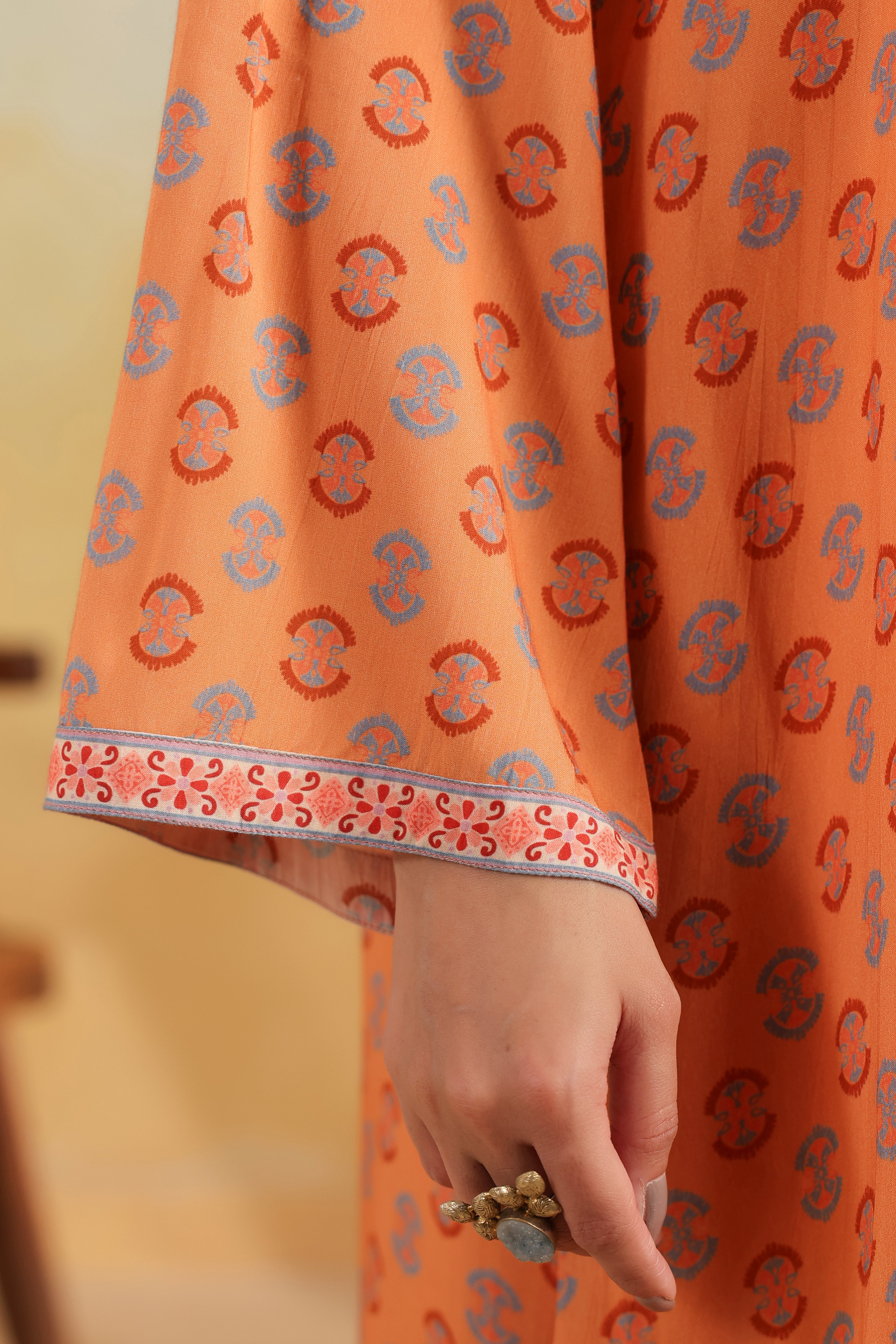 Bell Sleeve Short Kurta Set – Peach Caramel