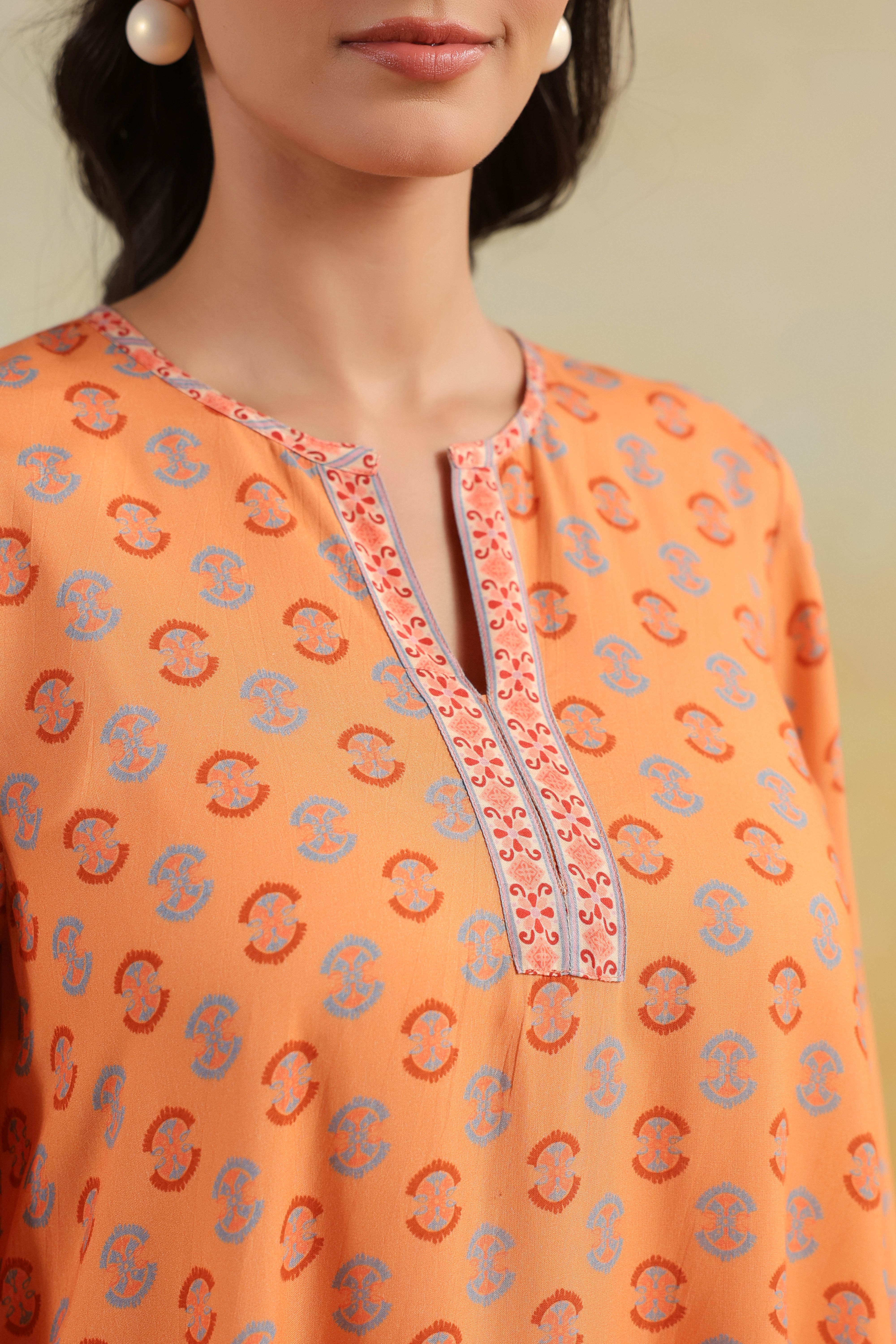 Bell Sleeve Short Kurta Set – Peach Caramel