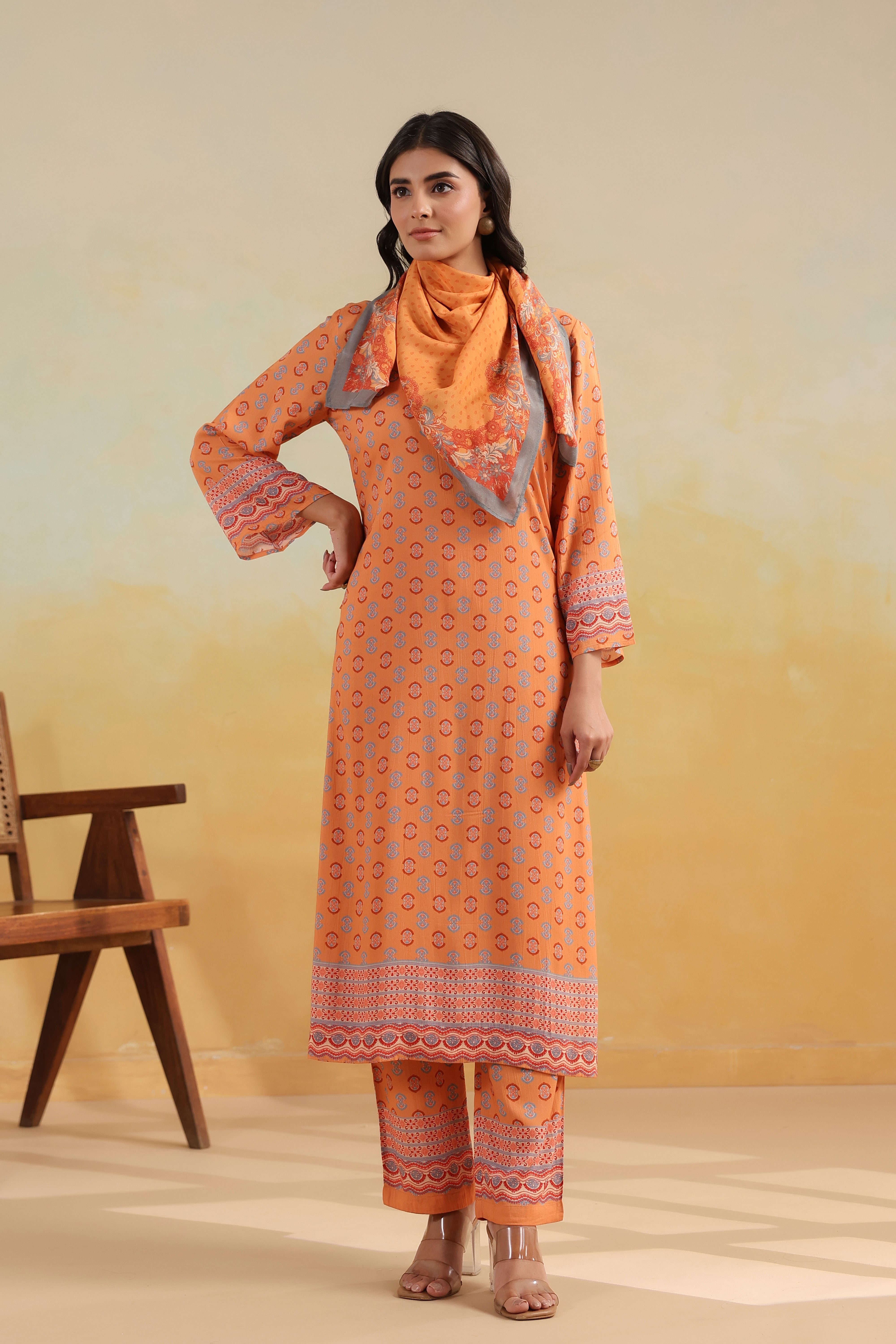 Classic Kurta Set – Peach Caramel