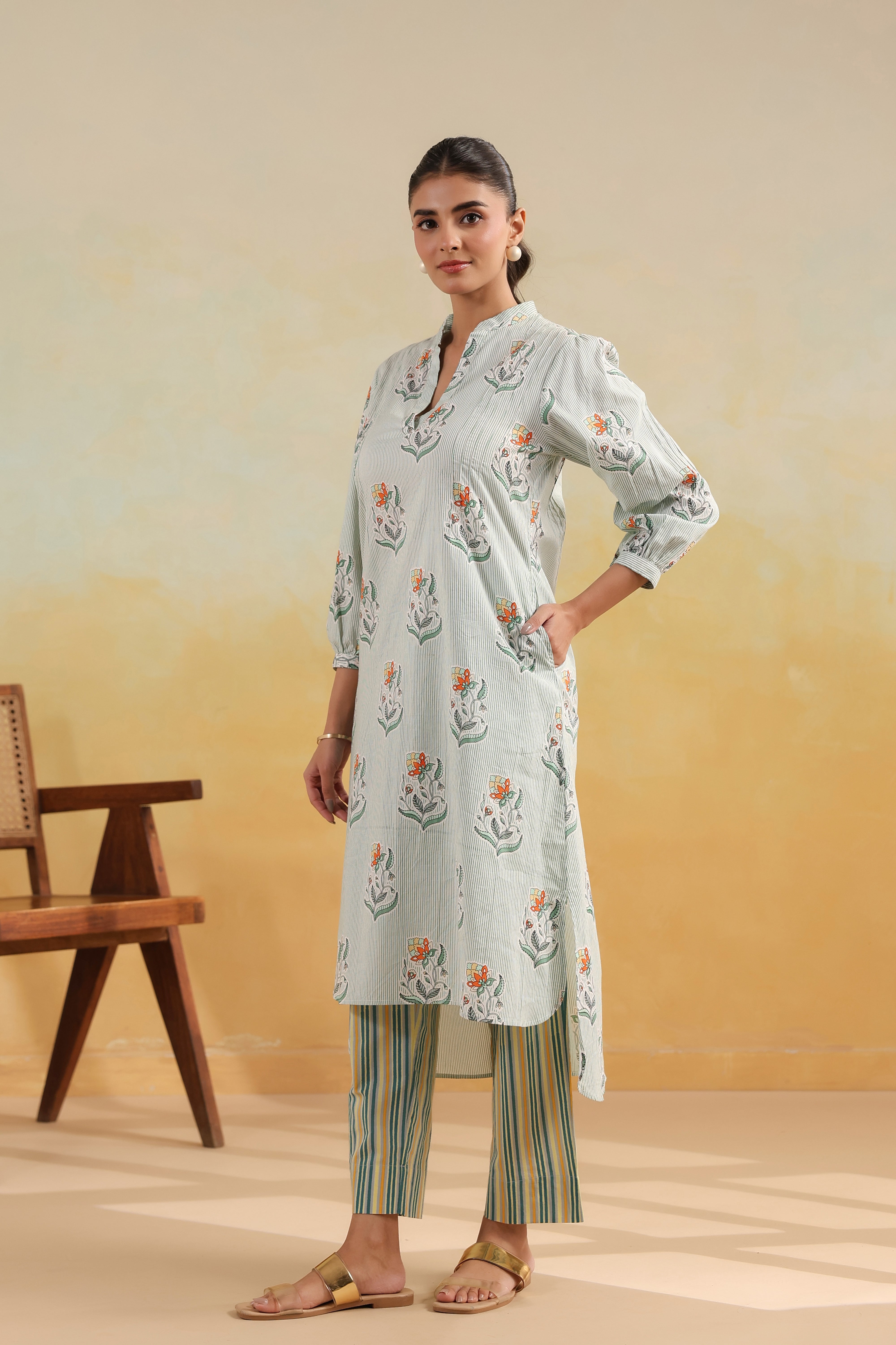 High Low Hem Kurta -Sage Green