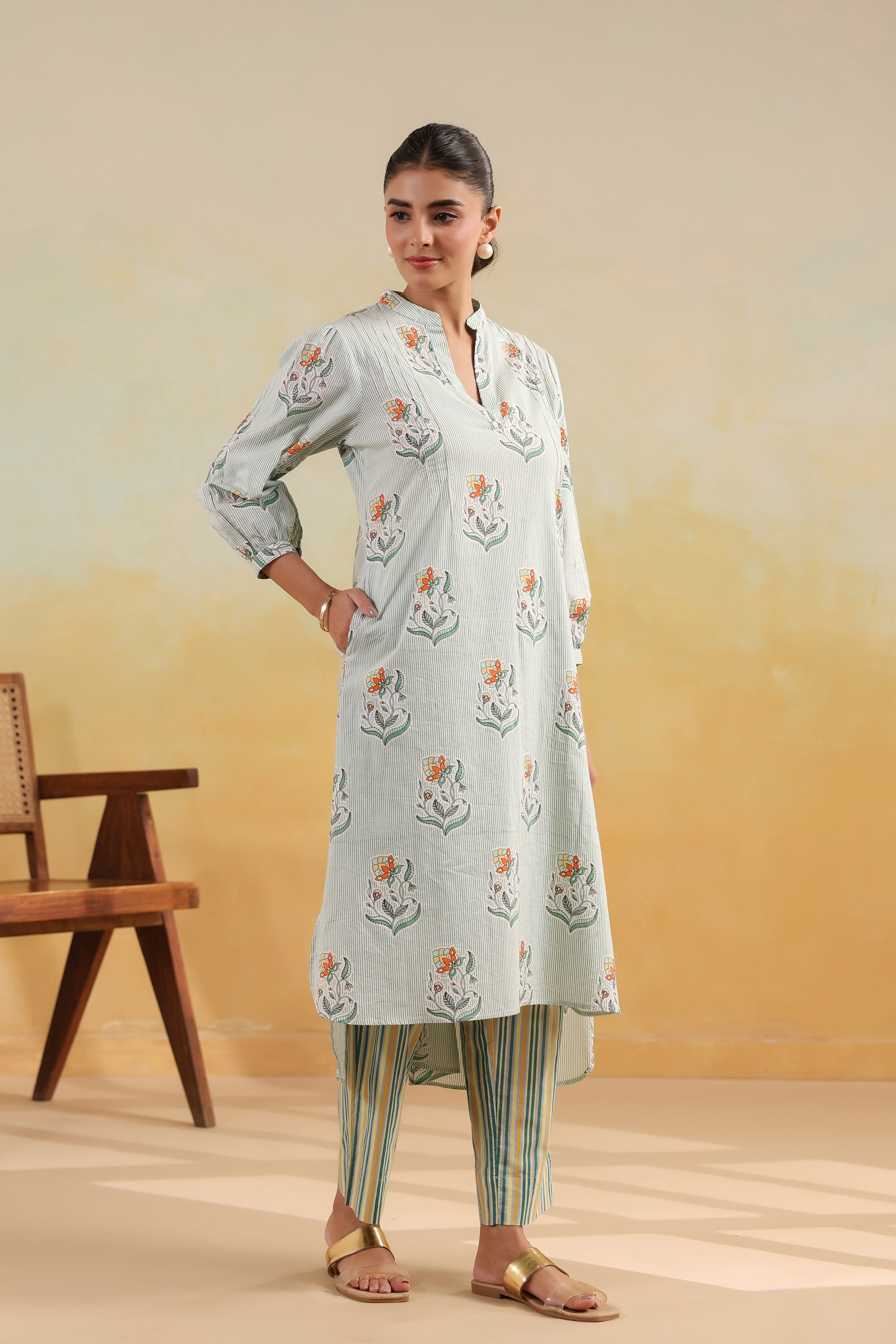 High Low Hem Kurta -Sage Green