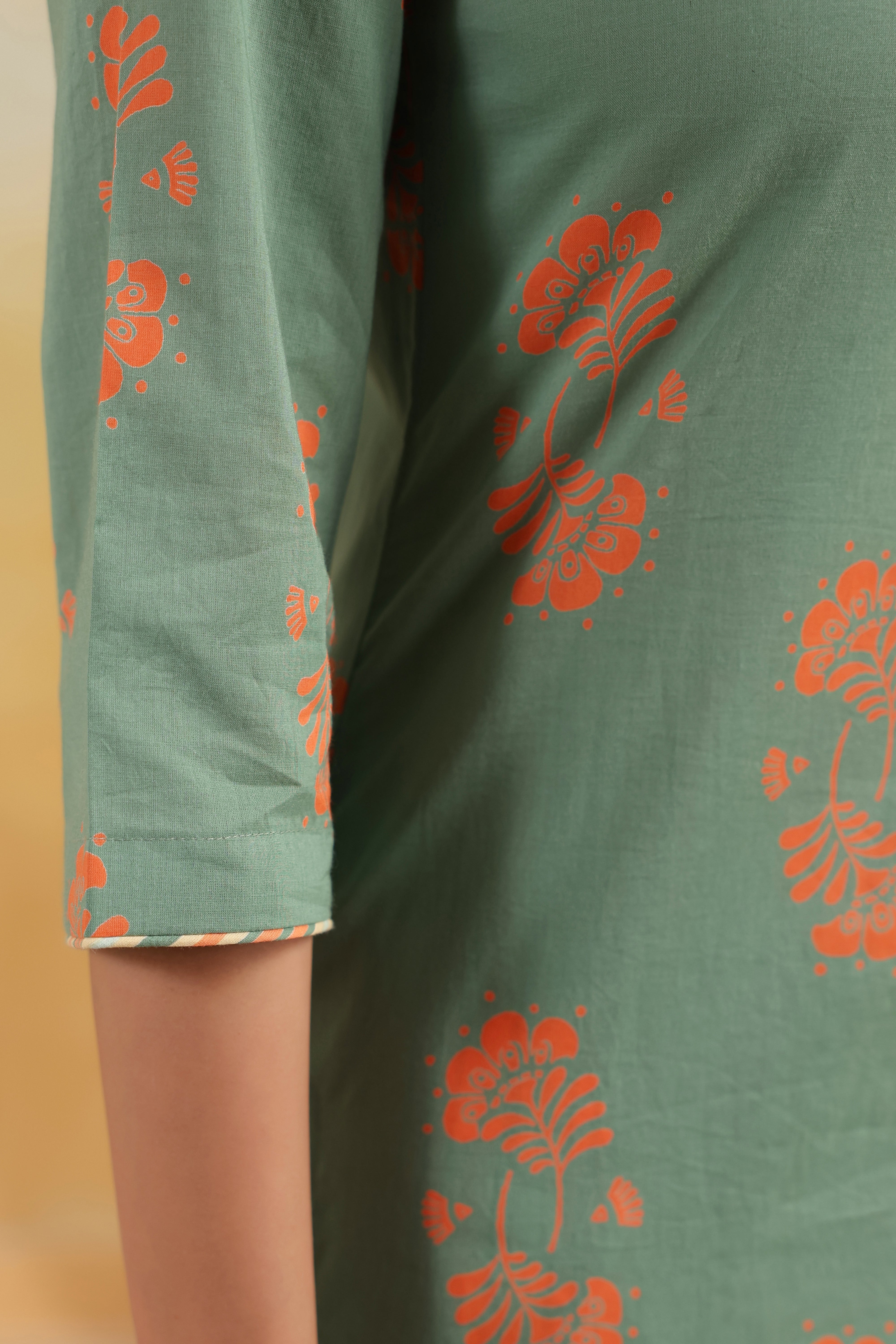Regular Cotton Kurta-Sage Green