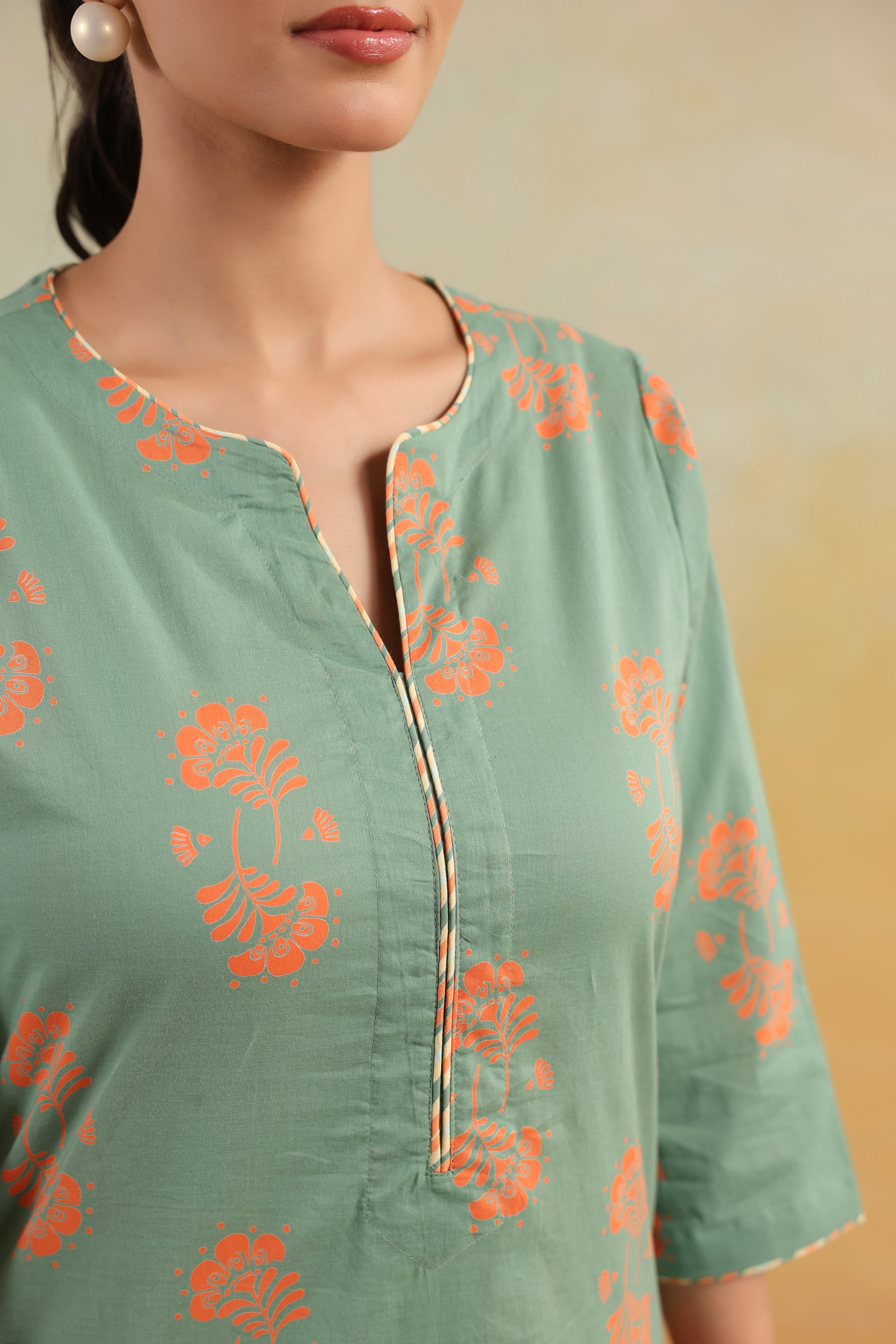 Regular Cotton Kurta-Sage Green