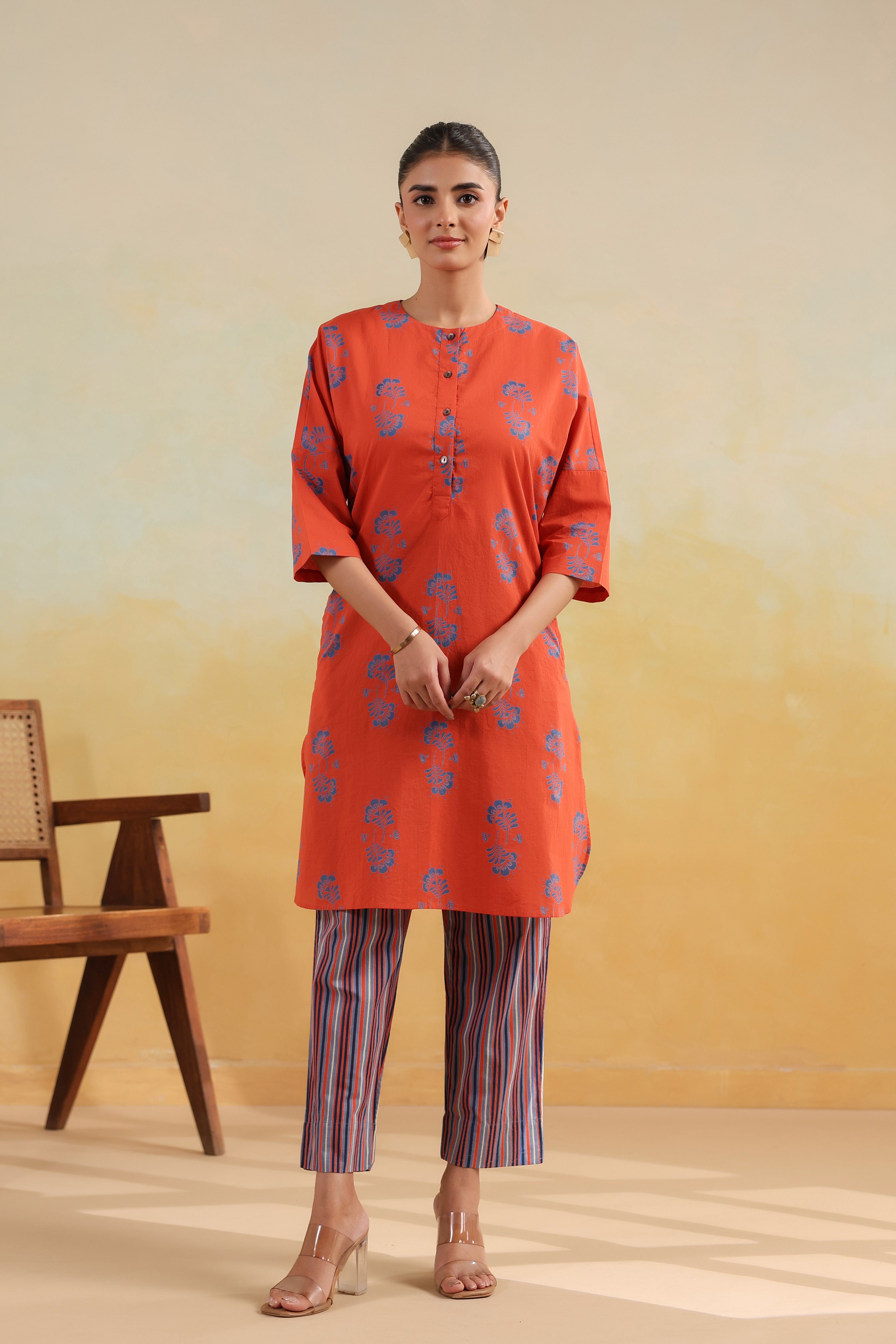 Drop Shoulder Cotton Tunic – Coral