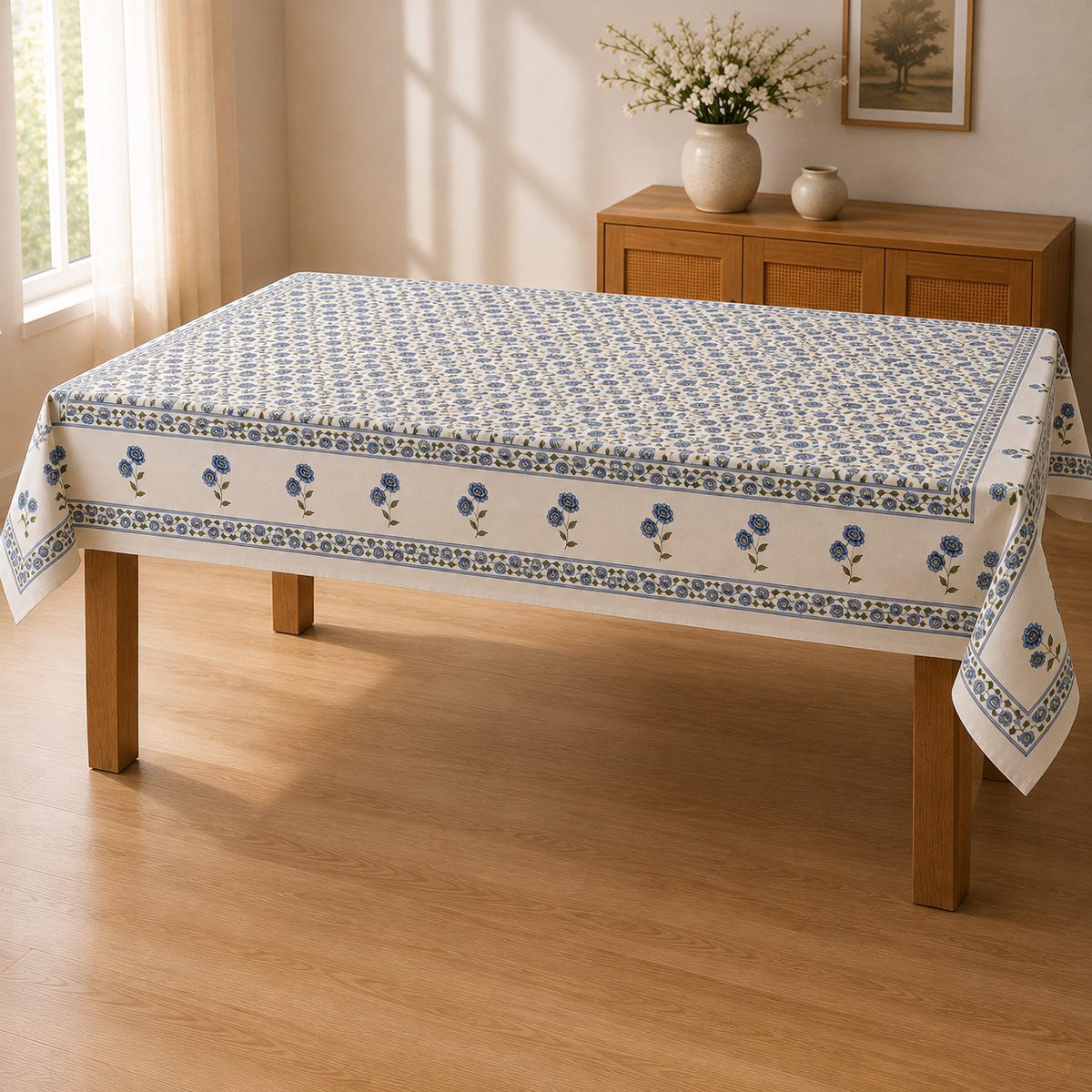 Peonia Blue & Green Cotton Table Cover